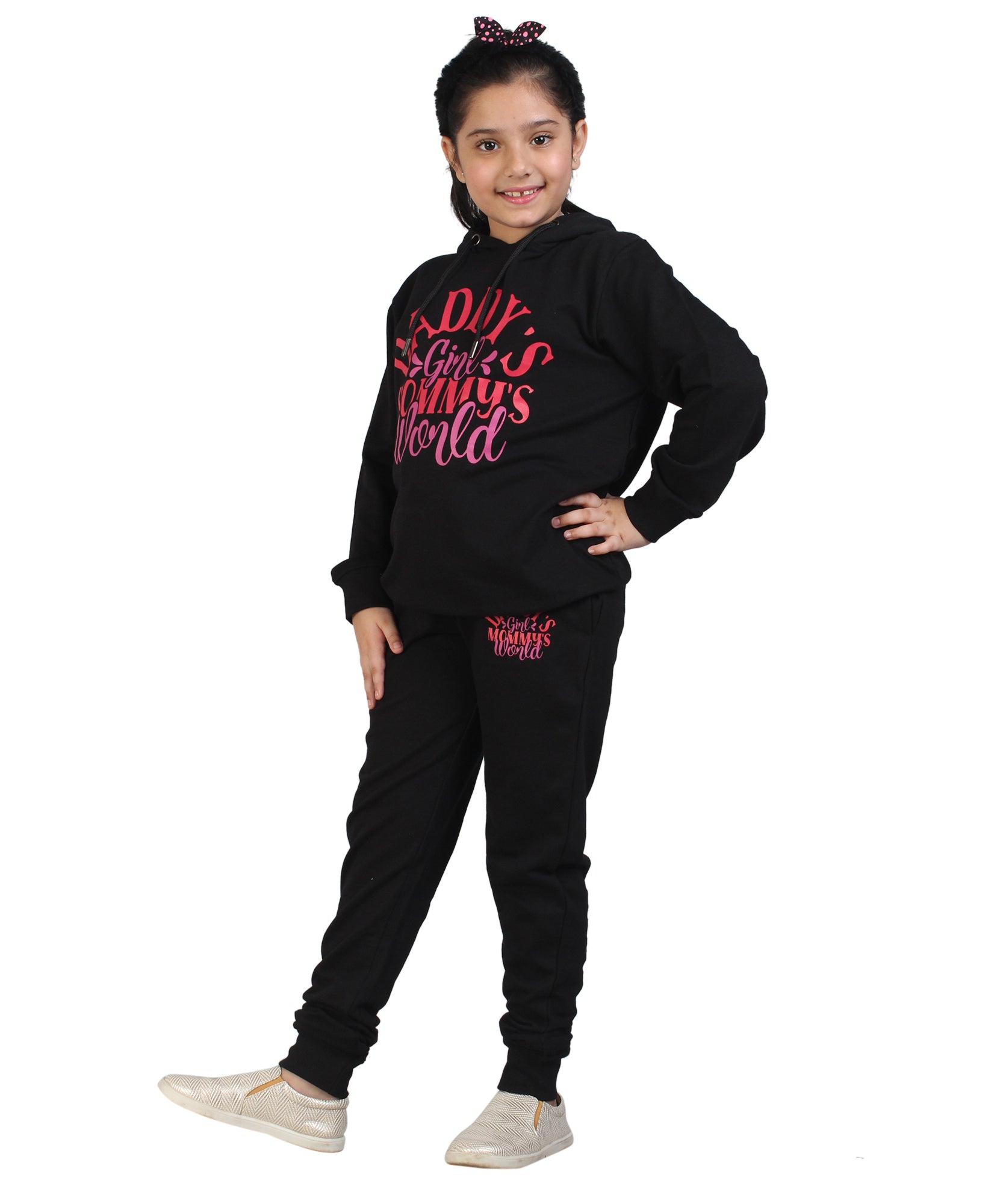Kids' "Daddy's Girl Mommy's World" Black Hoodie Set - Adorable Family Matching Outfit