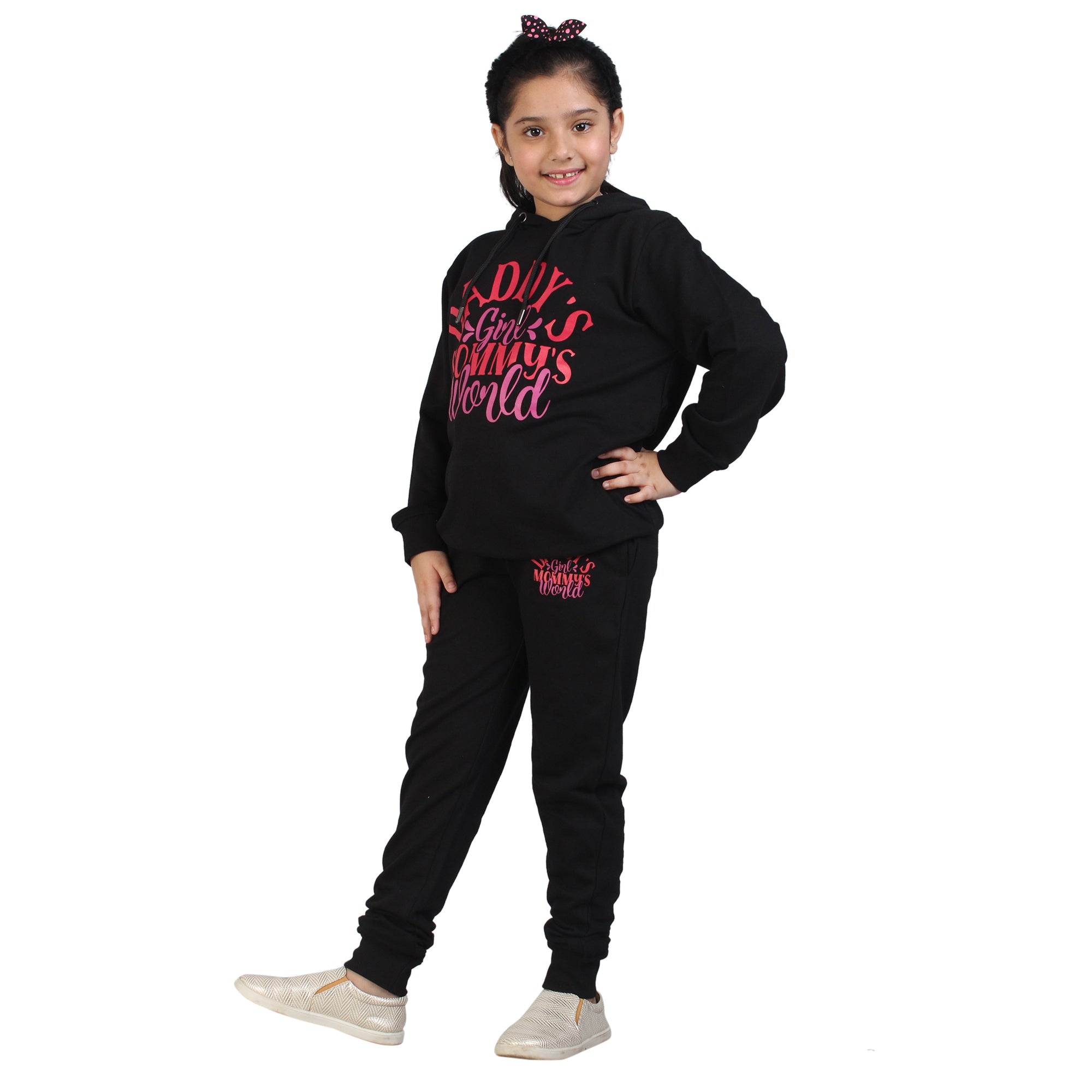 Kids' "Daddy's Girl Mommy's World" Black Hoodie Set - Adorable Family Matching Outfit
