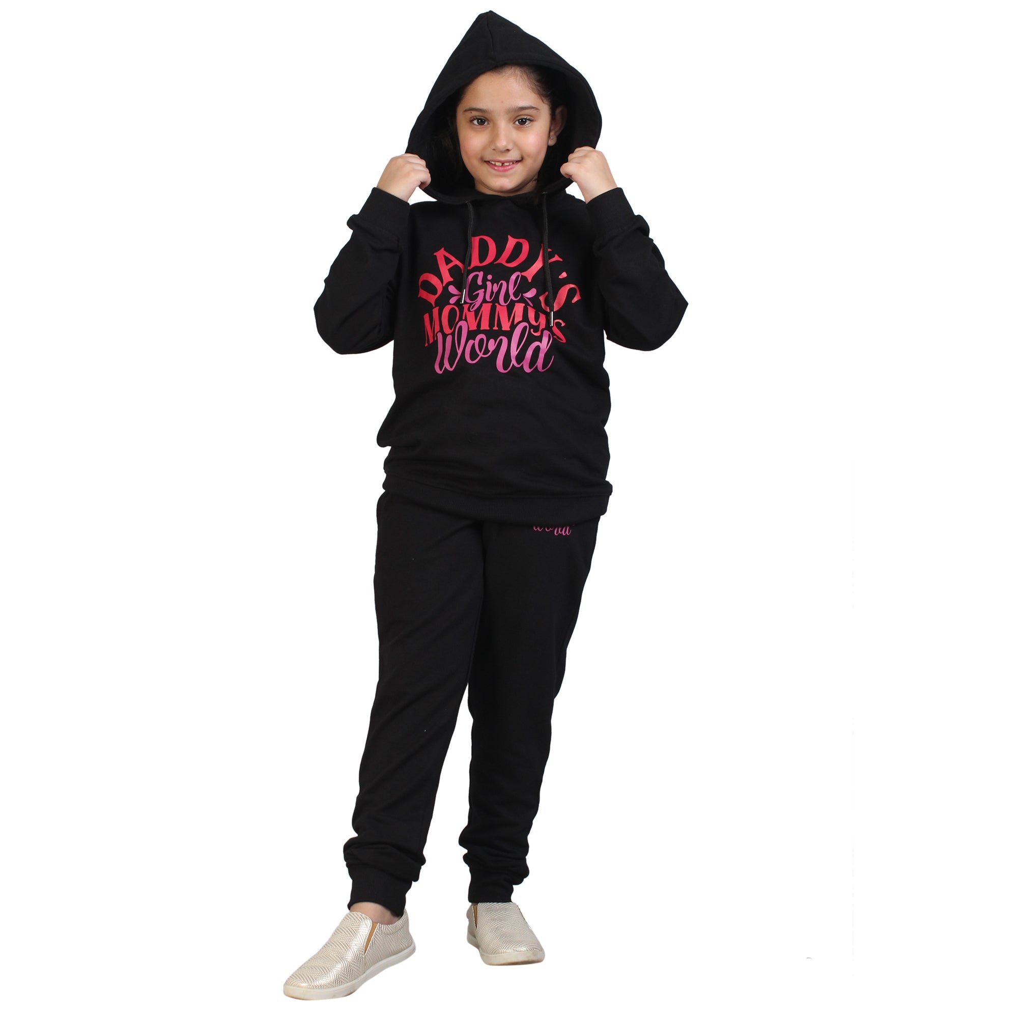 Kids' "Daddy's Girl Mommy's World" Black Hoodie Set - Adorable Family Matching Outfit