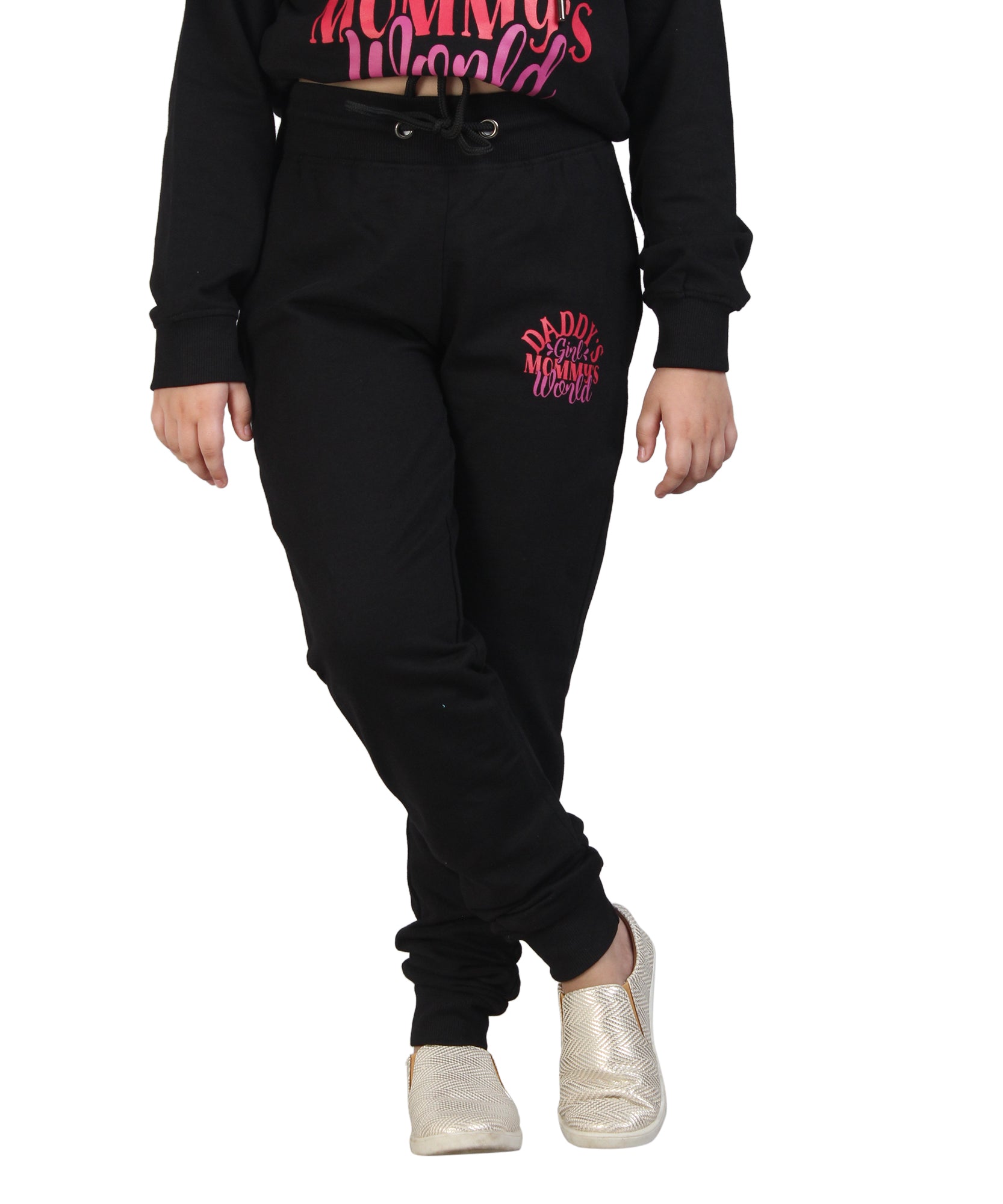 Kids' "Daddy's Girl Mommy's World" Black Hoodie Set - Adorable Family Matching Outfit