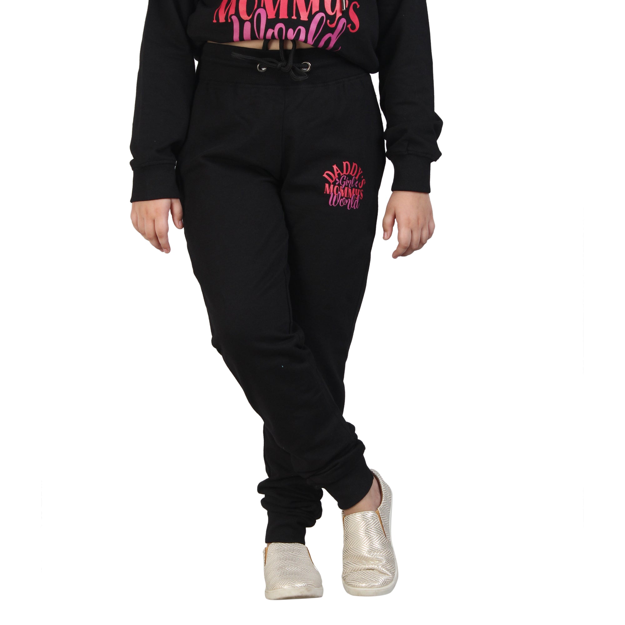 Kids' "Daddy's Girl Mommy's World" Black Hoodie Set - Adorable Family Matching Outfit