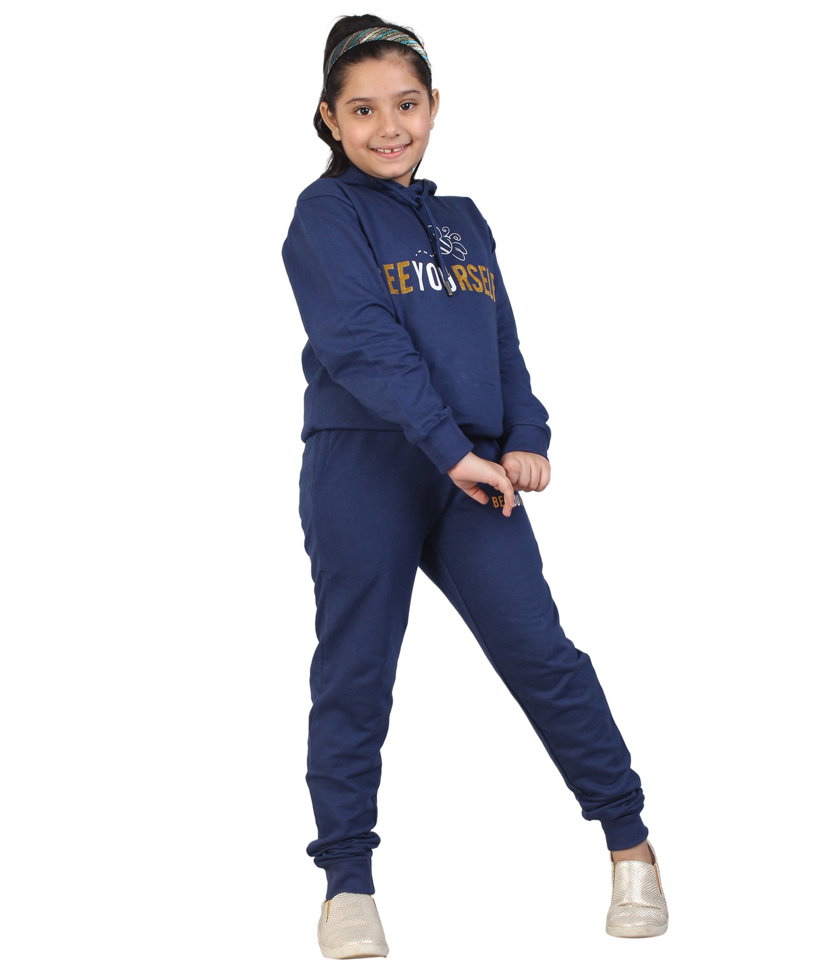 Kids' Navy Blue "Bee Yourself" Hoodie Set - Embrace Individuality in Style
