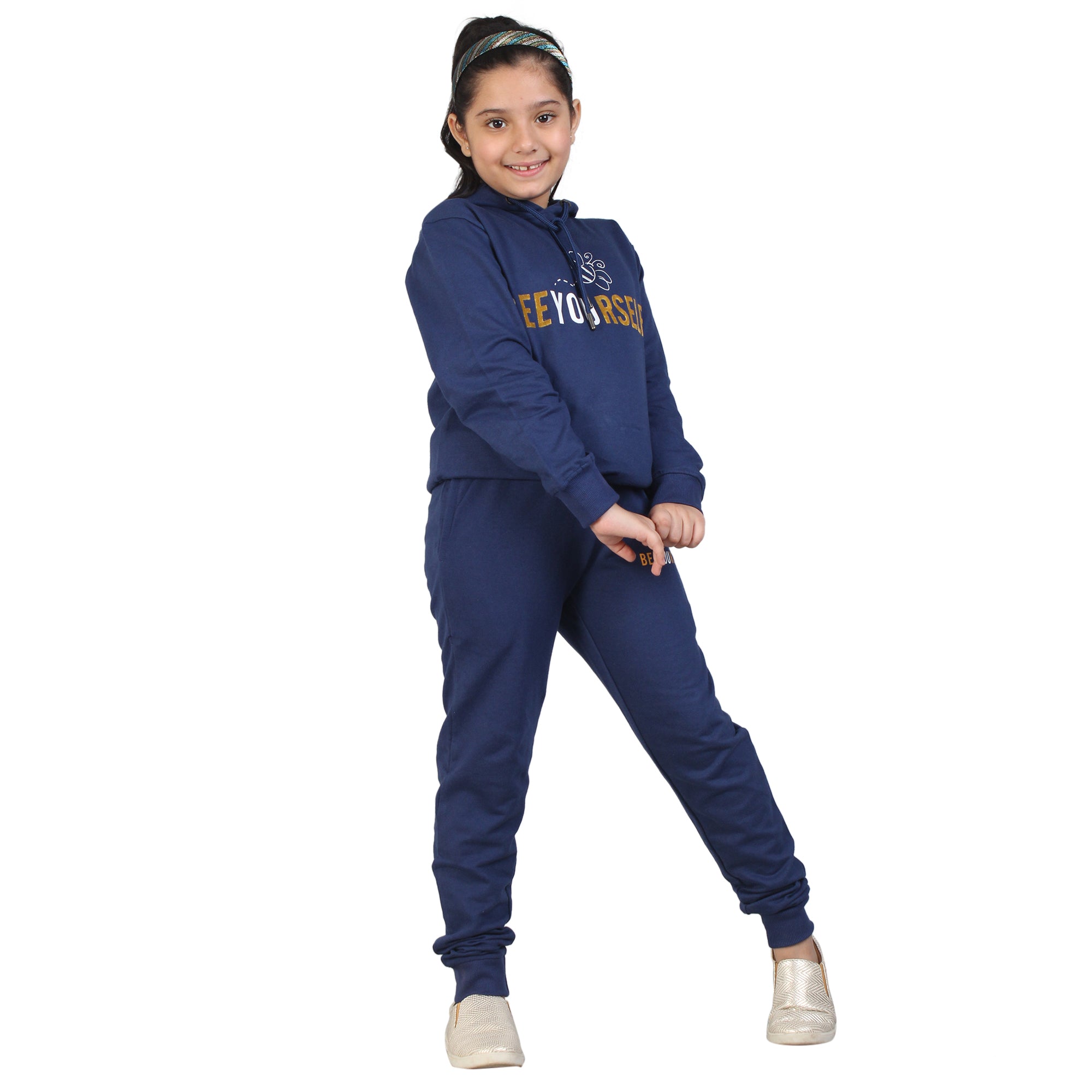 Kids' Navy Blue "Bee Yourself" Hoodie Set - Embrace Individuality in Style