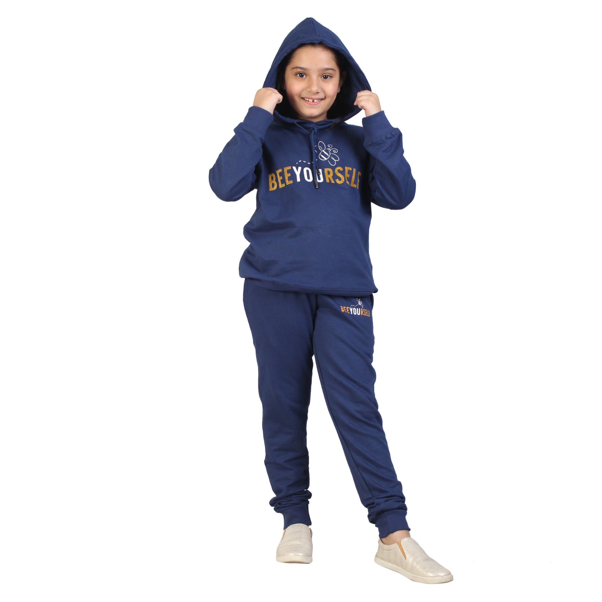 Kids' Navy Blue "Bee Yourself" Hoodie Set - Embrace Individuality in Style
