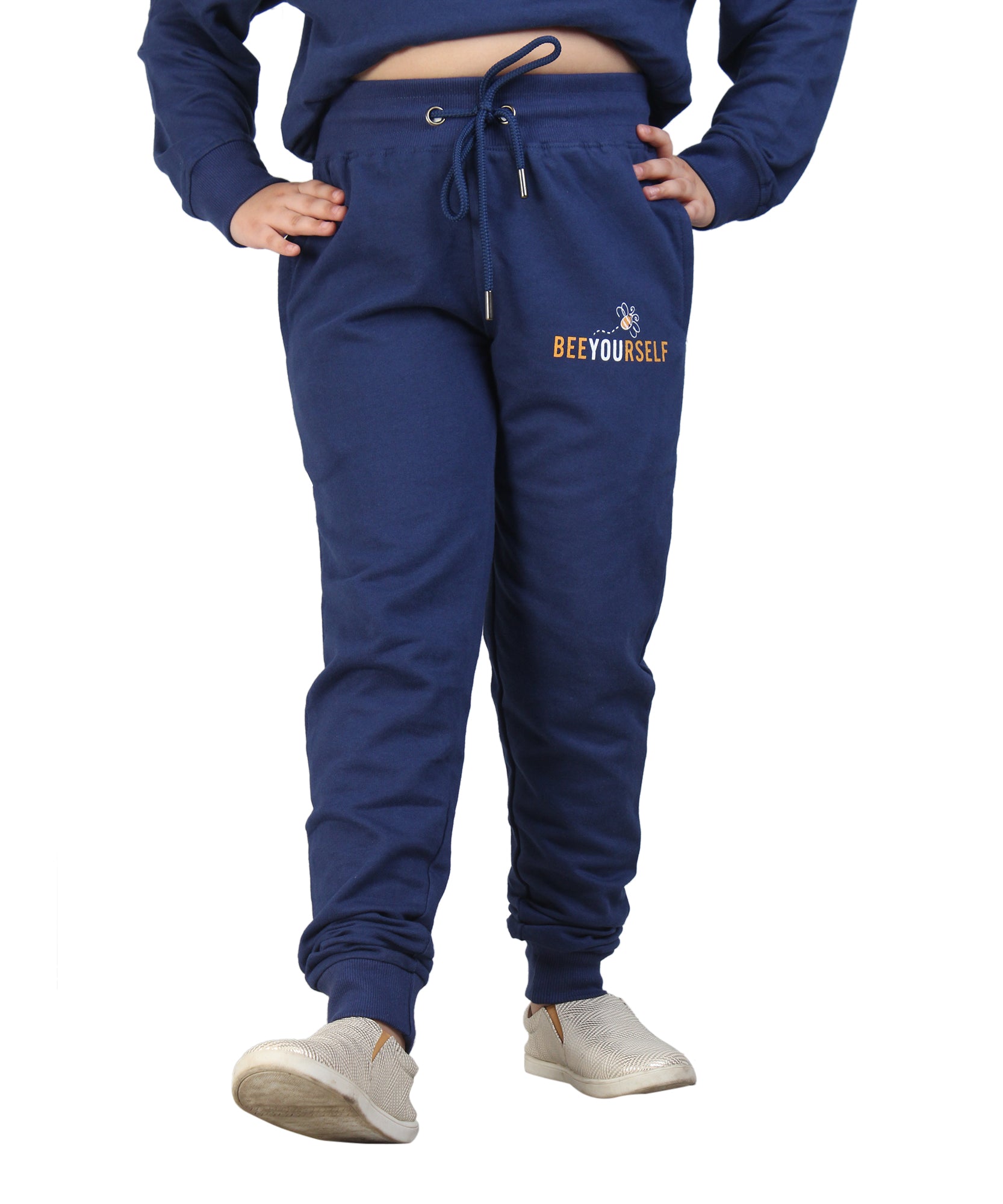 Kids' Navy Blue "Bee Yourself" Hoodie Set - Embrace Individuality in Style