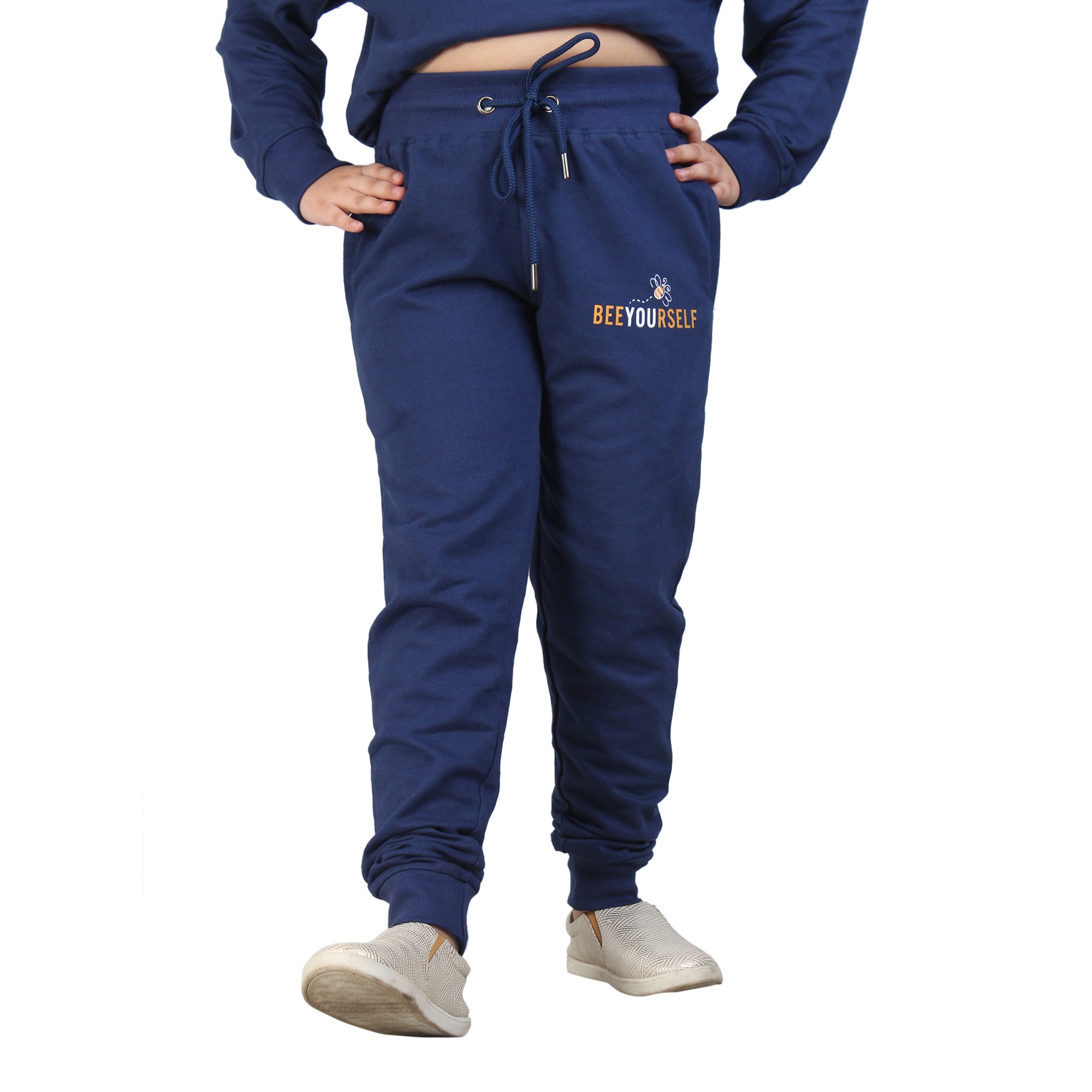Kids' Navy Blue "Bee Yourself" Hoodie Set - Embrace Individuality in Style