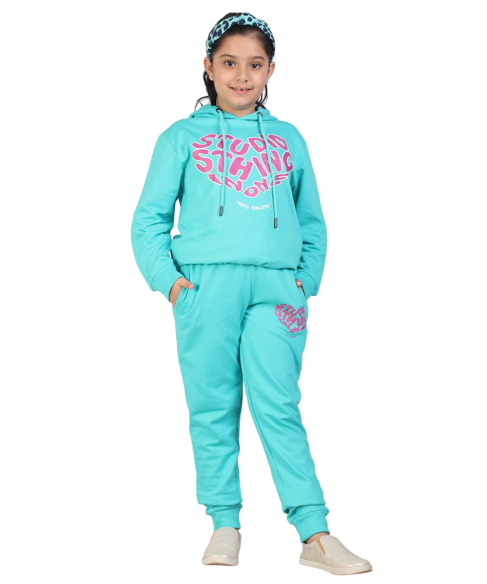 Kids' Aqua Pink Heart Hoodie Set - Cute and Cozy Family Matching Outfit