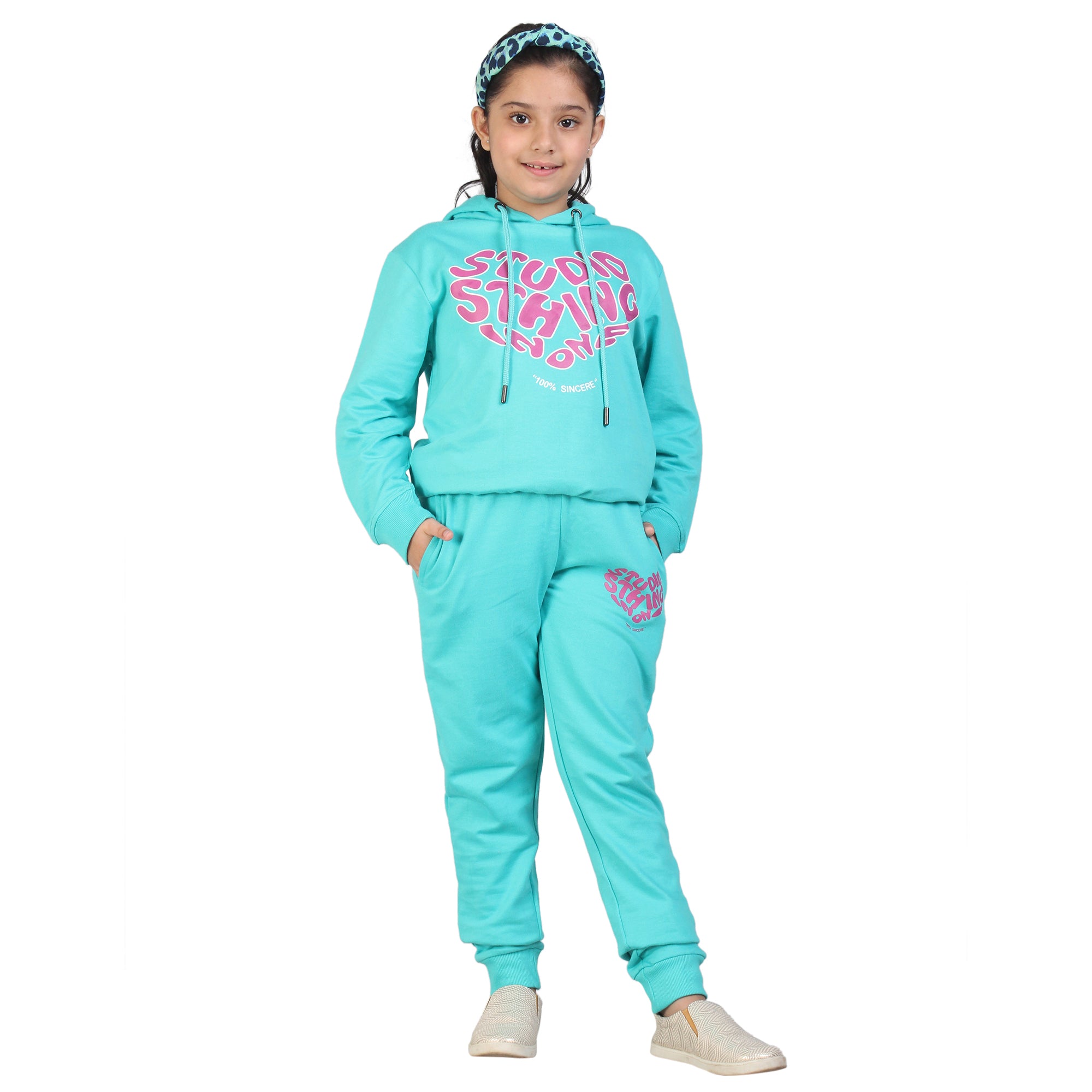 Kids' Aqua Pink Heart Hoodie Set - Cute and Cozy Family Matching Outfit