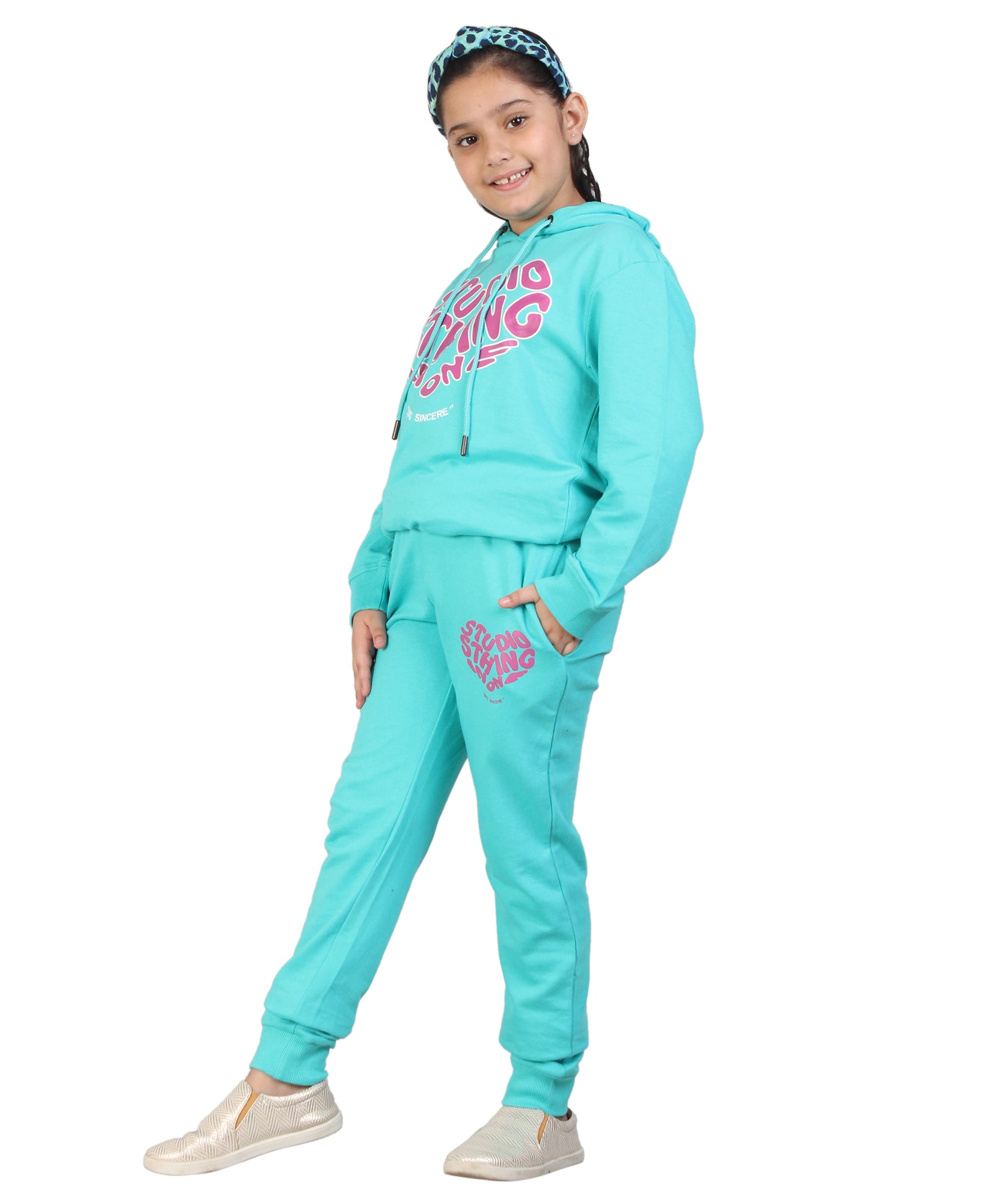 Kids' Aqua Pink Heart Hoodie Set - Cute and Cozy Family Matching Outfit