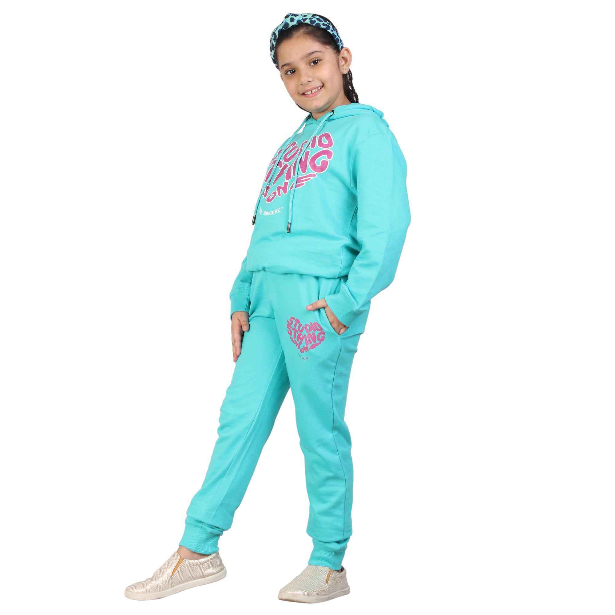 Kids' Aqua Pink Heart Hoodie Set - Cute and Cozy Family Matching Outfit