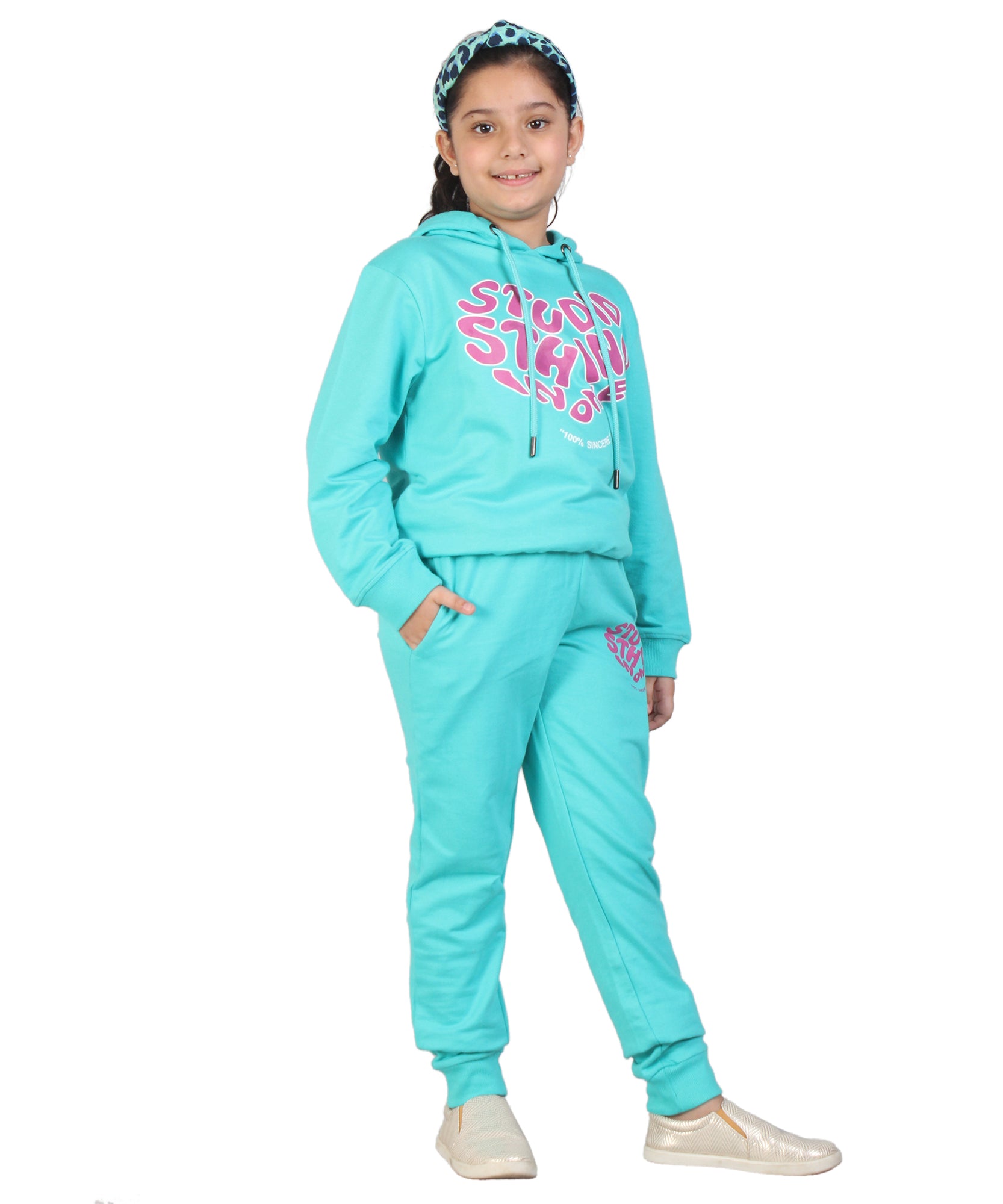 Kids' Aqua Pink Heart Hoodie Set - Cute and Cozy Family Matching Outfit