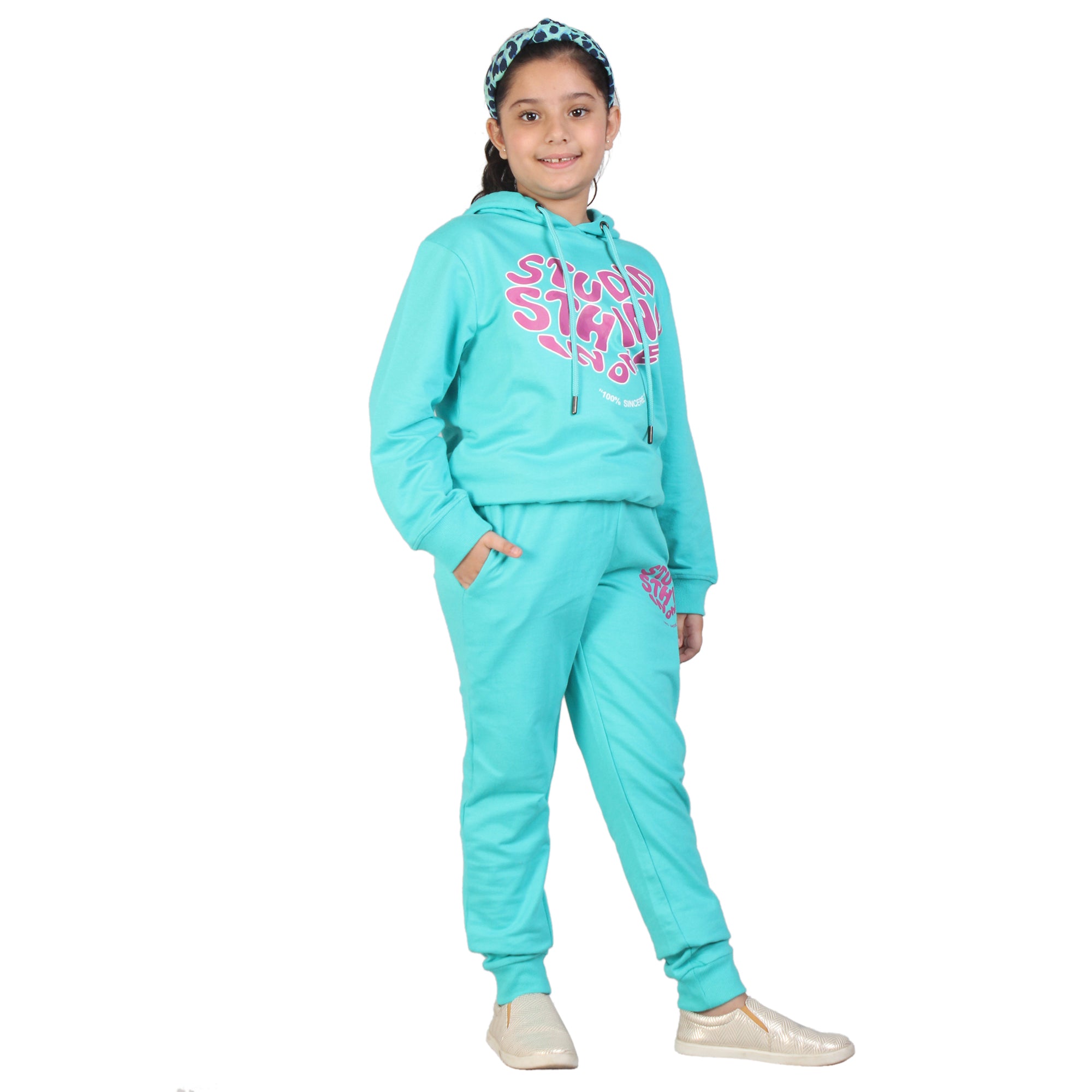 Kids' Aqua Pink Heart Hoodie Set - Cute and Cozy Family Matching Outfit
