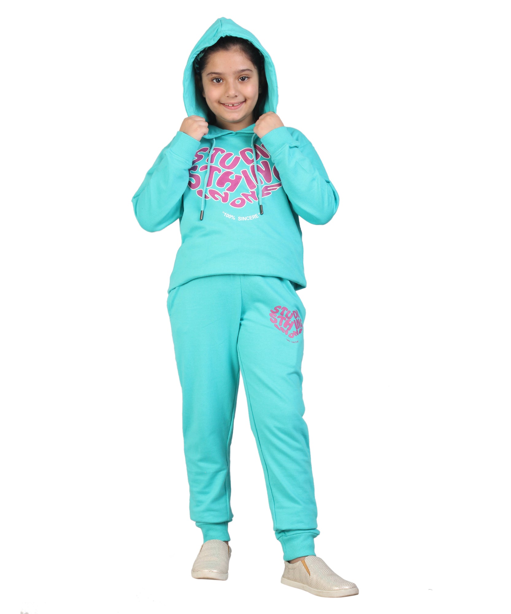 Kids' Aqua Pink Heart Hoodie Set - Cute and Cozy Family Matching Outfit