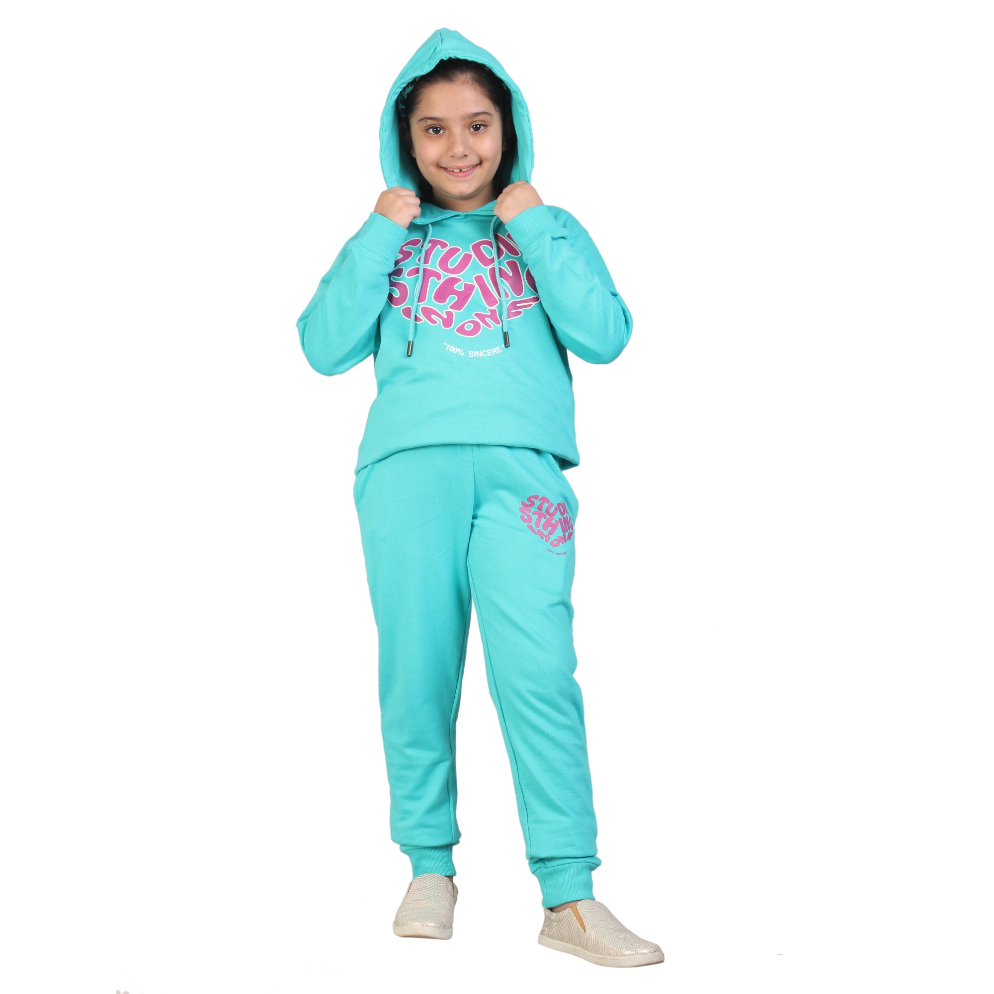 Kids' Aqua Pink Heart Hoodie Set - Cute and Cozy Family Matching Outfit