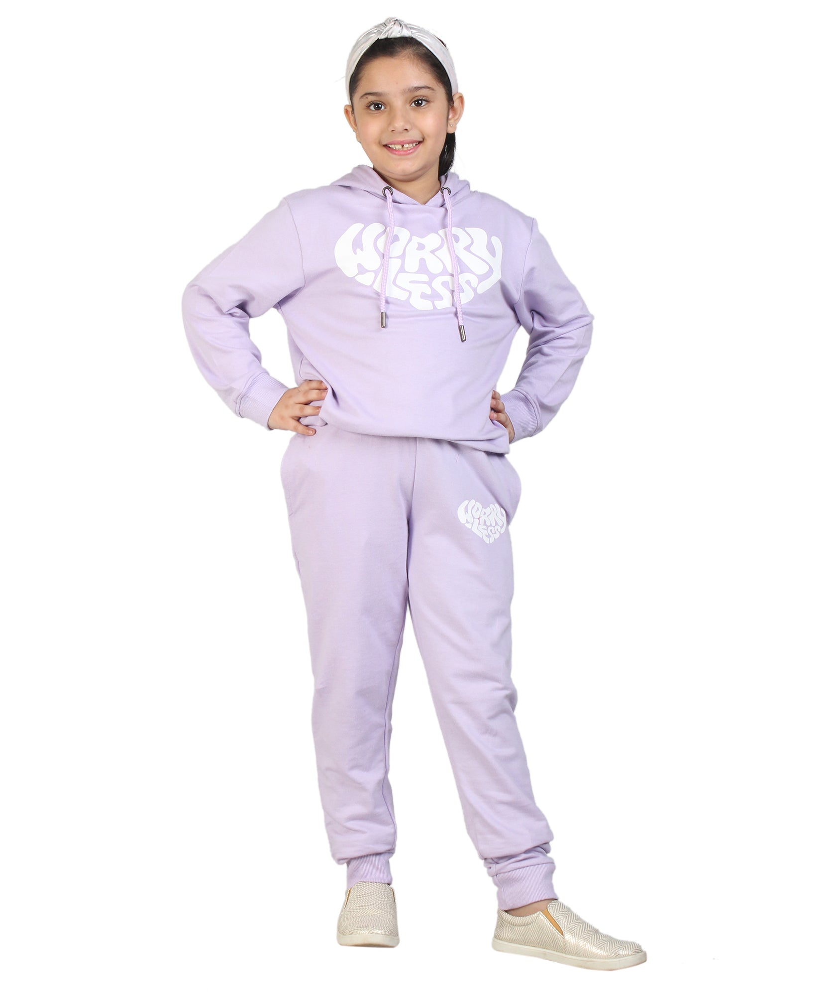 Kids' Lavender "Worry Less" Heart Hoodie Set - Comfort and Positivity in Style