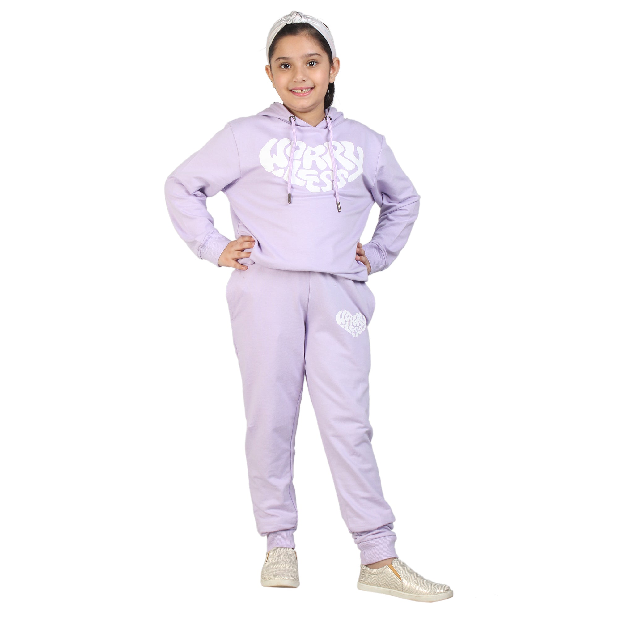 Kids' Lavender "Worry Less" Heart Hoodie Set - Comfort and Positivity in Style