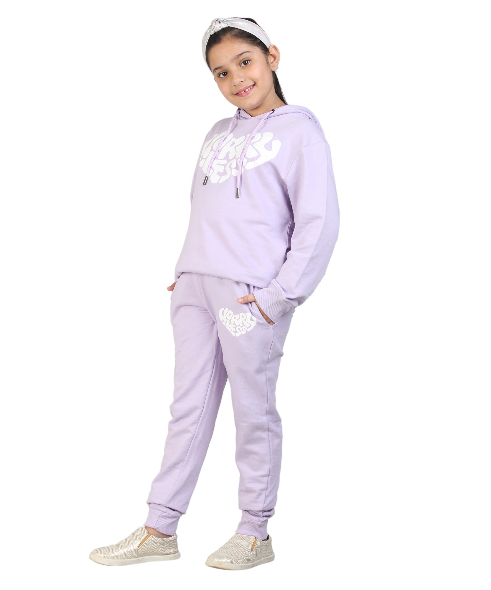 Kids' Lavender "Worry Less" Heart Hoodie Set - Comfort and Positivity in Style