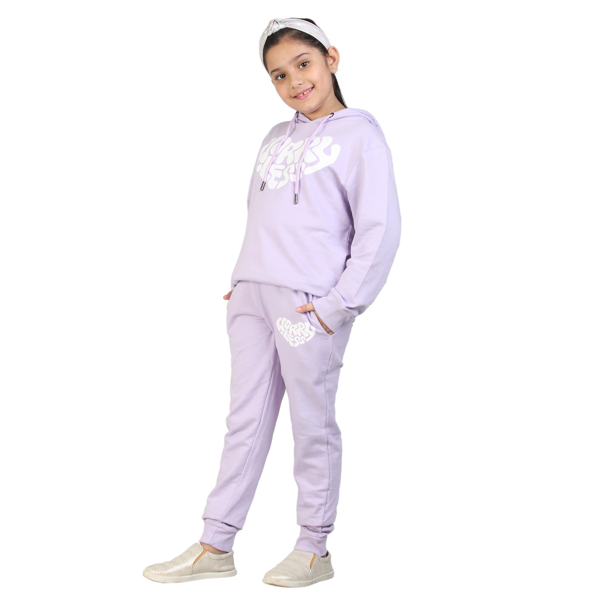 Kids' Lavender "Worry Less" Heart Hoodie Set - Comfort and Positivity in Style