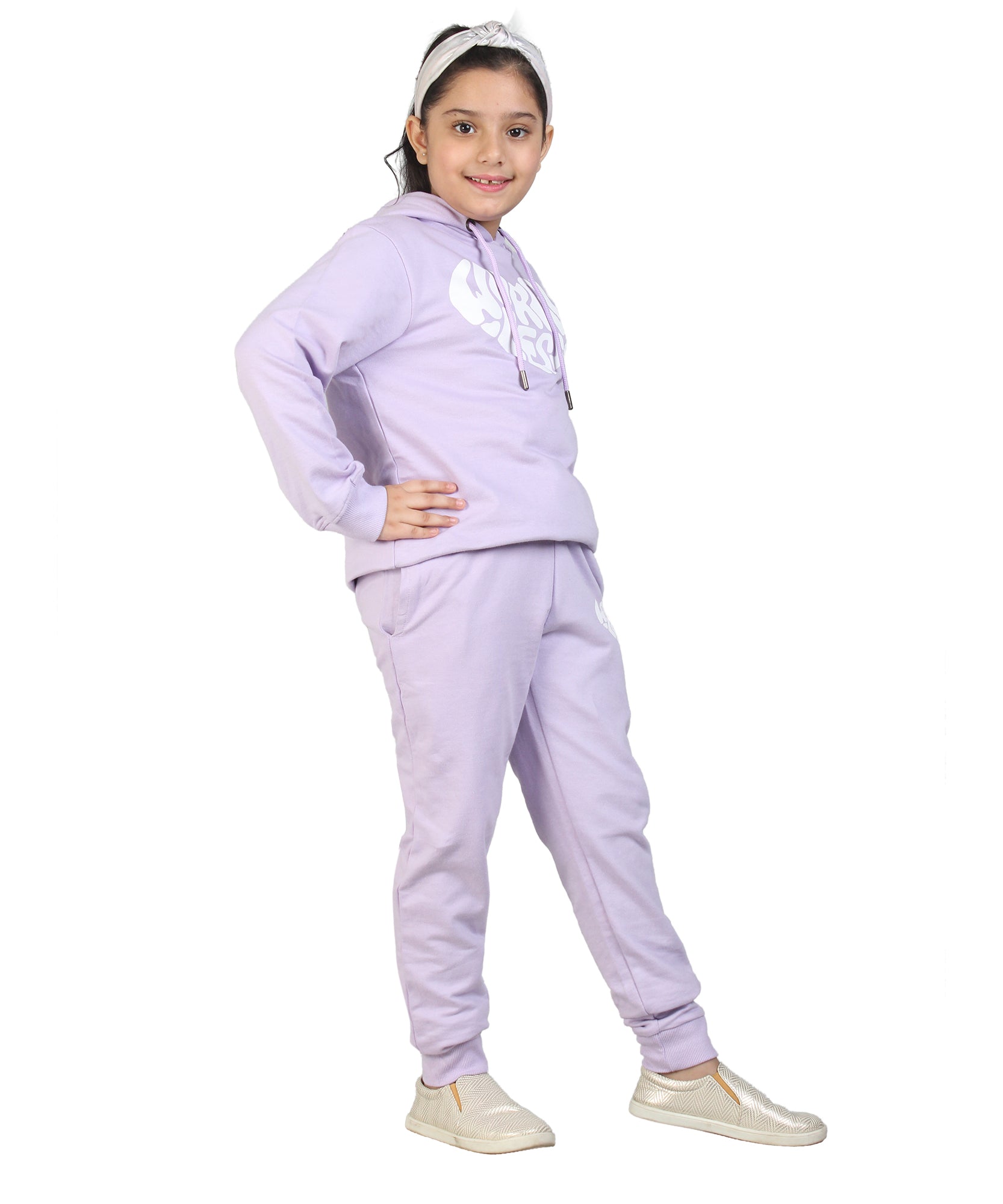 Kids' Lavender "Worry Less" Heart Hoodie Set - Comfort and Positivity in Style