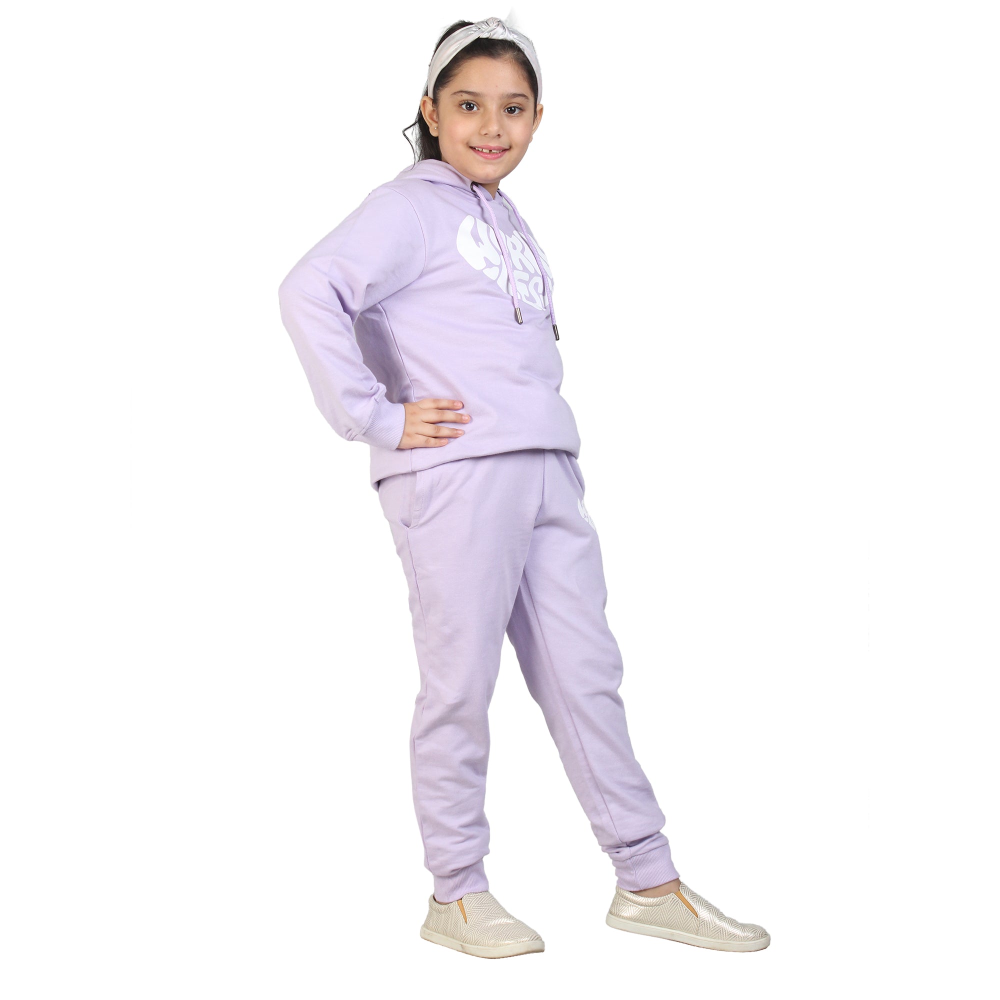 Kids' Lavender "Worry Less" Heart Hoodie Set - Comfort and Positivity in Style