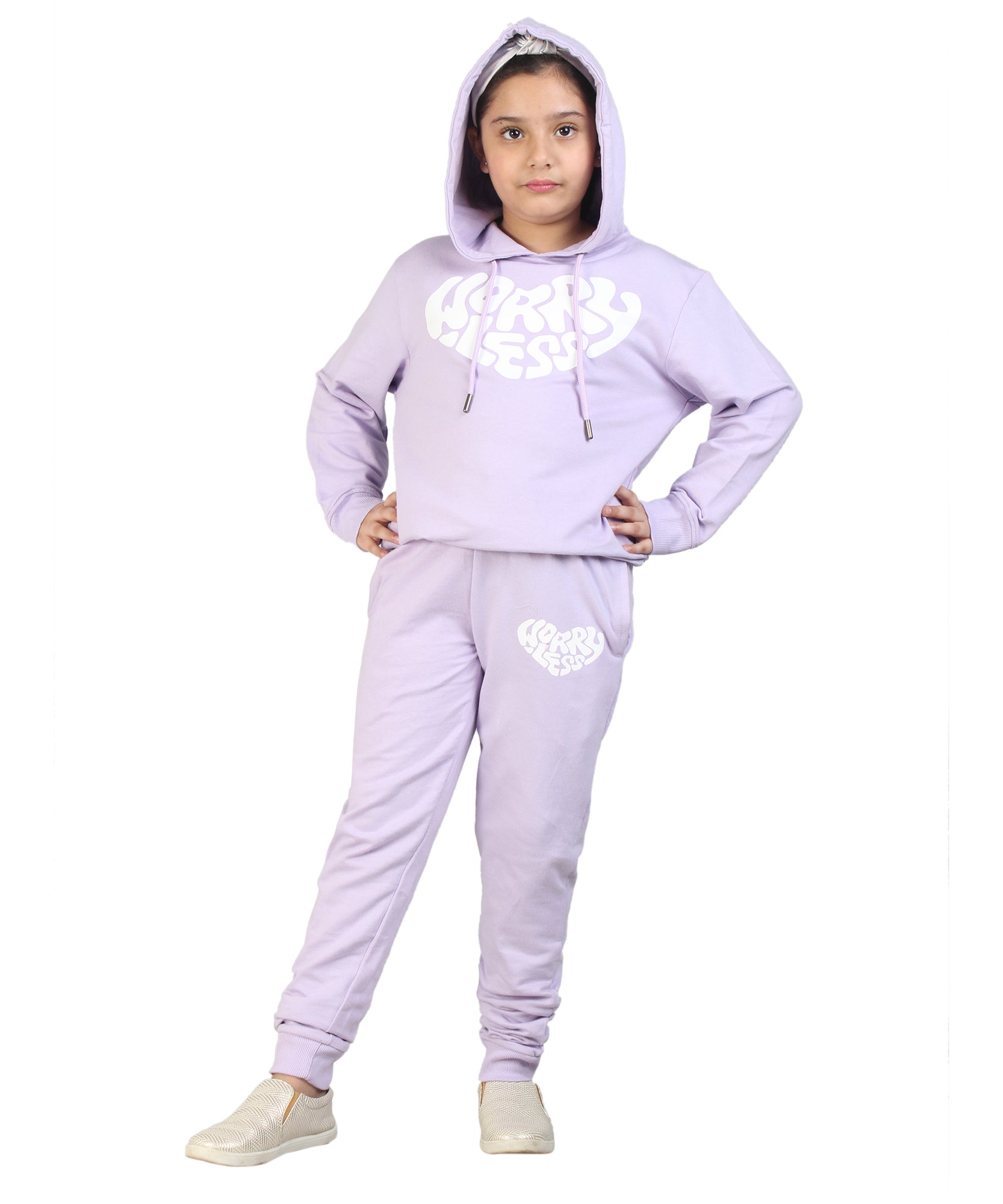 Kids' Lavender "Worry Less" Heart Hoodie Set - Comfort and Positivity in Style