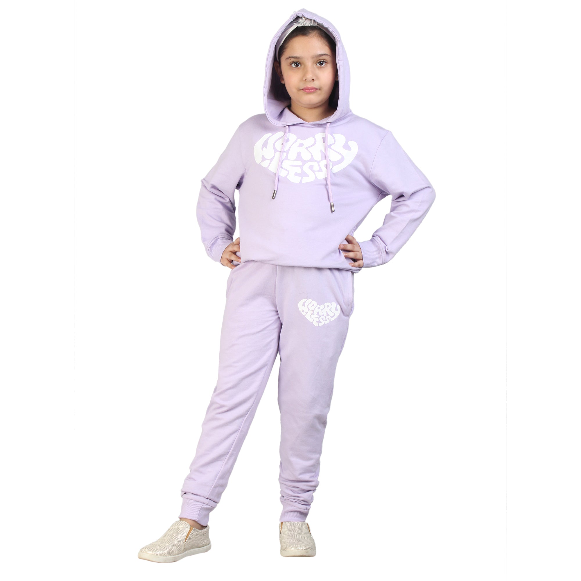 Kids' Lavender "Worry Less" Heart Hoodie Set - Comfort and Positivity in Style