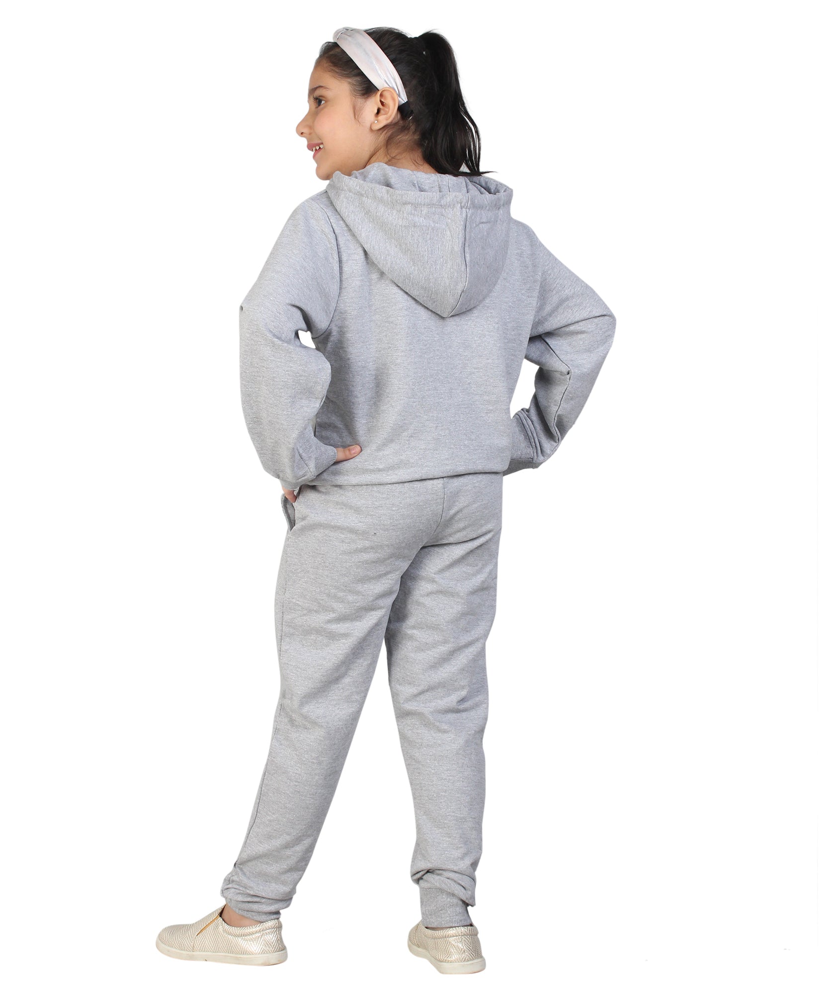 Kids' Melange Grey "Be Kind" Rainbow Hoodie Set - Spread Positivity in Style