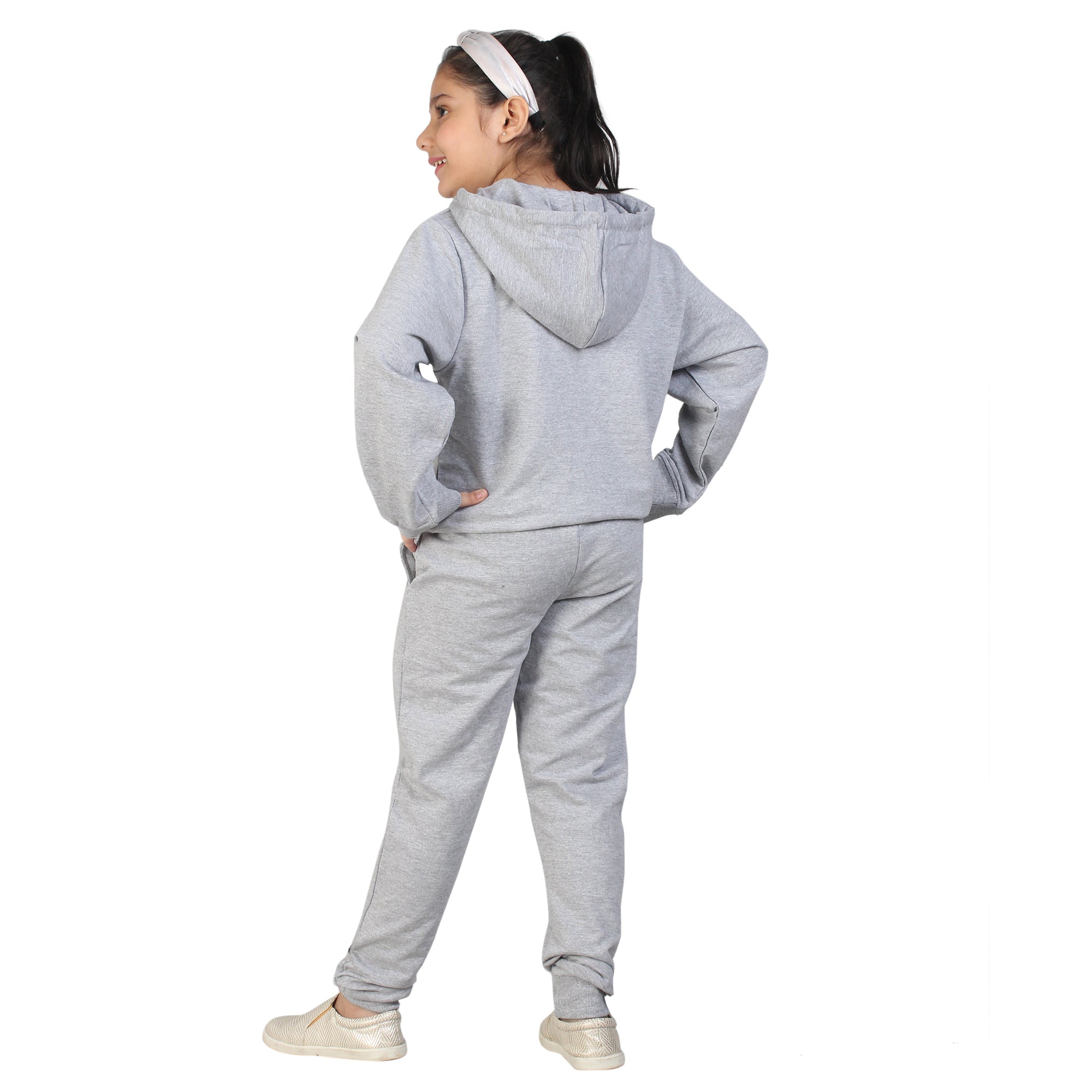 Kids' Melange Grey "Be Kind" Rainbow Hoodie Set - Spread Positivity in Style