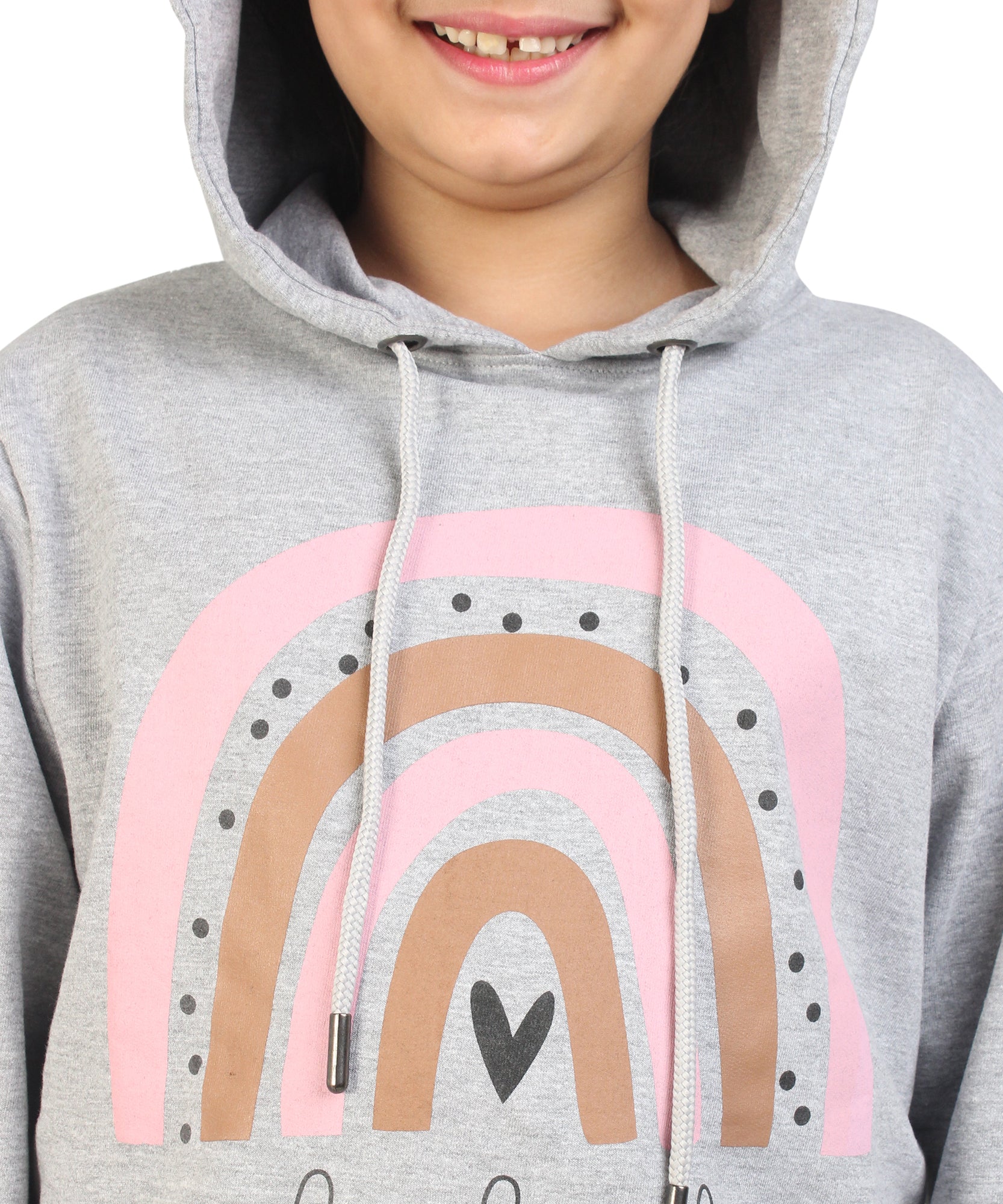 Kids' Melange Grey "Be Kind" Rainbow Hoodie Set - Spread Positivity in Style