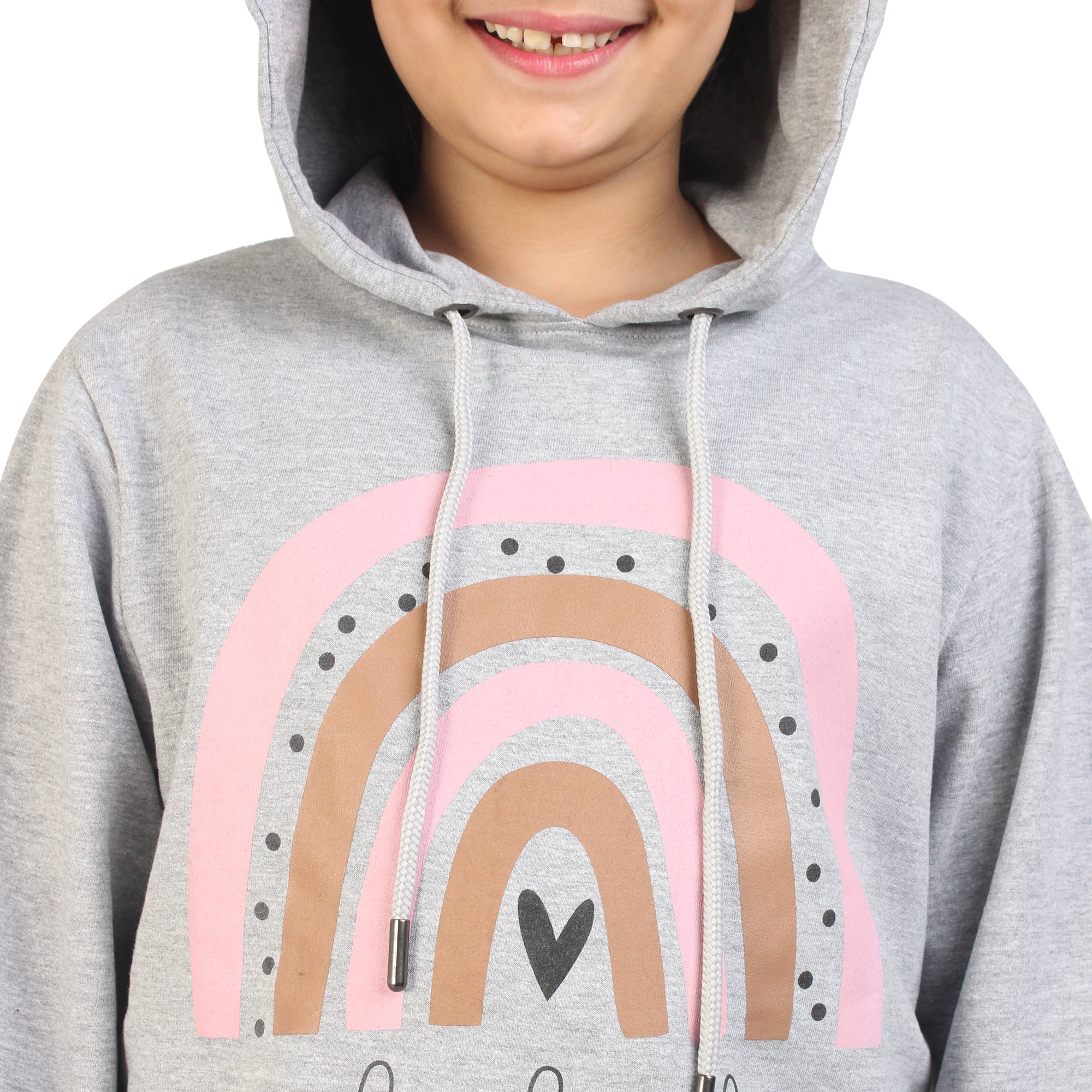 Kids' Melange Grey "Be Kind" Rainbow Hoodie Set - Spread Positivity in Style
