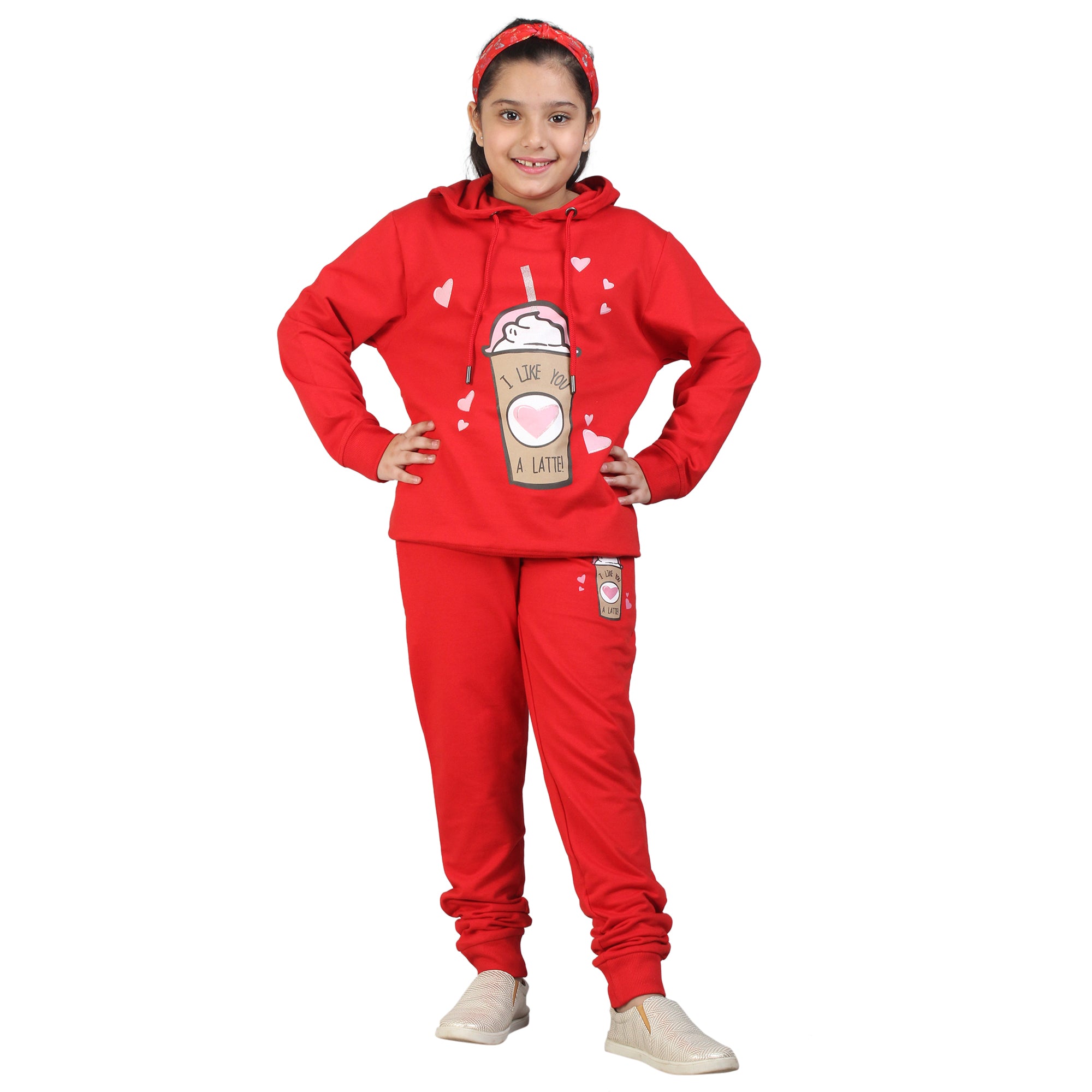 Kids' Tomato Red "I Like You a Latte" Hoodie Set - Adorable Matching Outfit