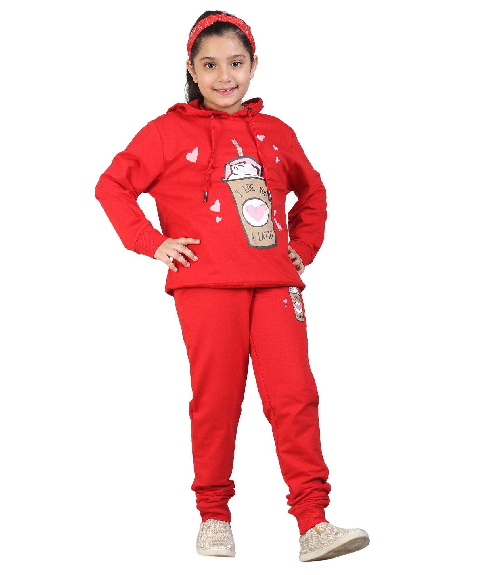 Kids' Tomato Red "I Like You a Latte" Hoodie Set - Adorable Matching Outfit