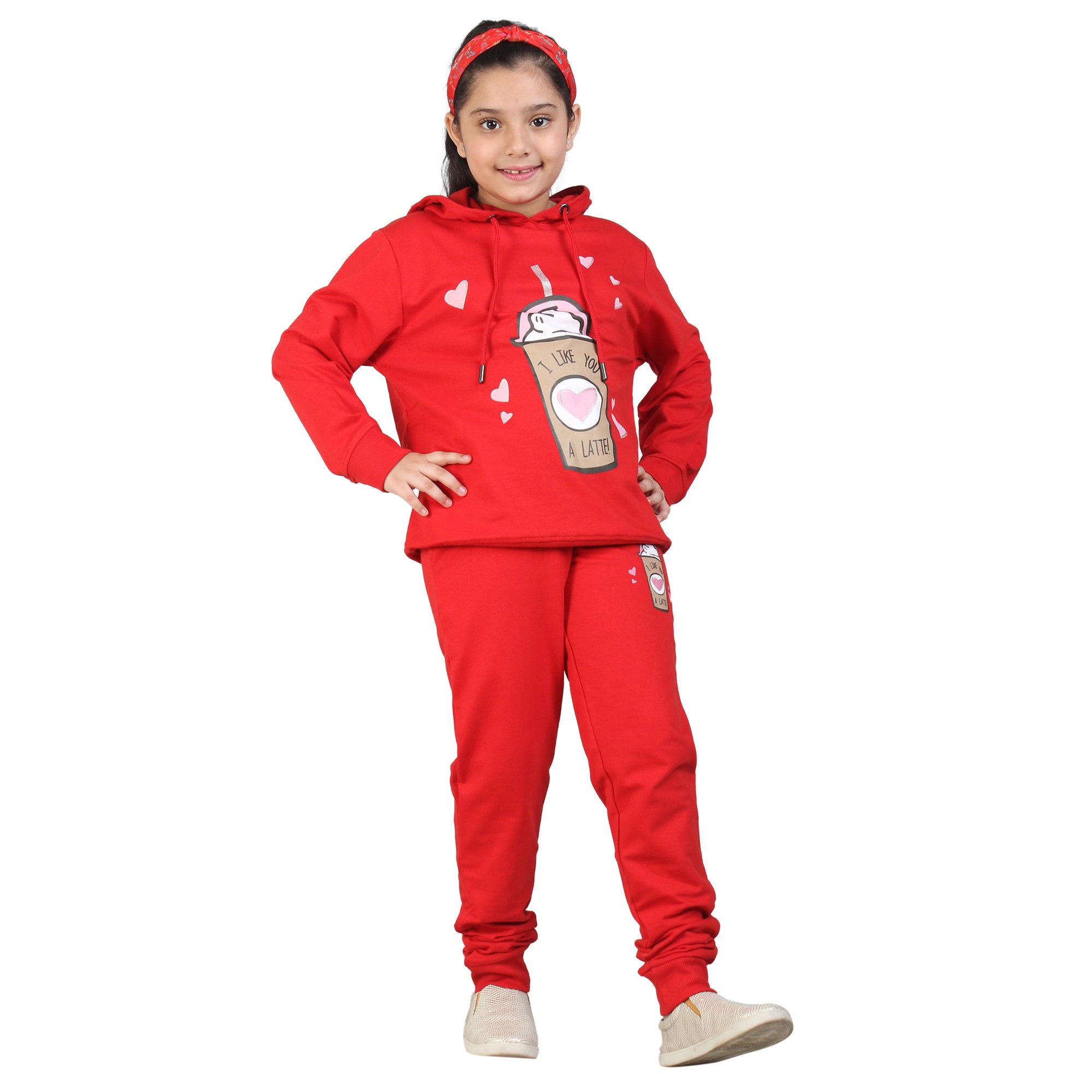 Kids' Tomato Red "I Like You a Latte" Hoodie Set - Adorable Matching Outfit