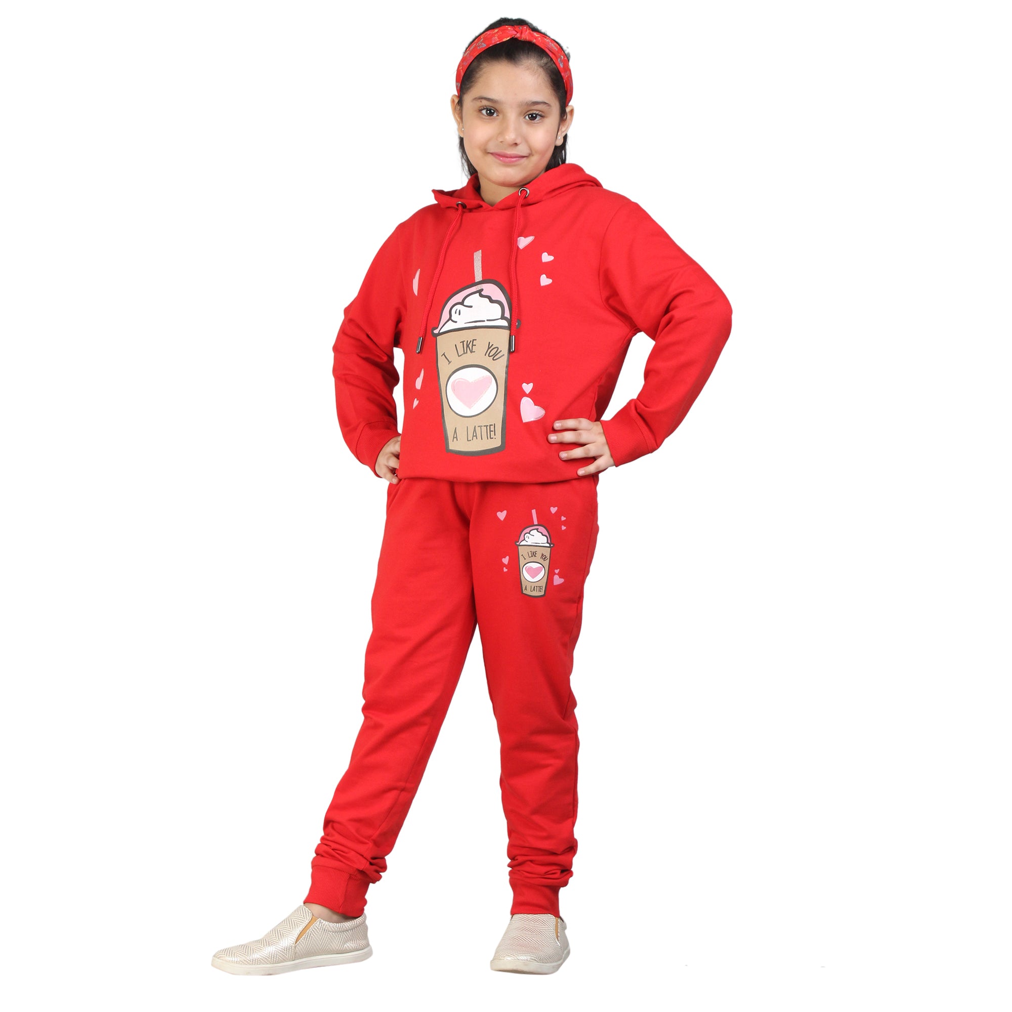 Kids' Tomato Red "I Like You a Latte" Hoodie Set - Adorable Matching Outfit