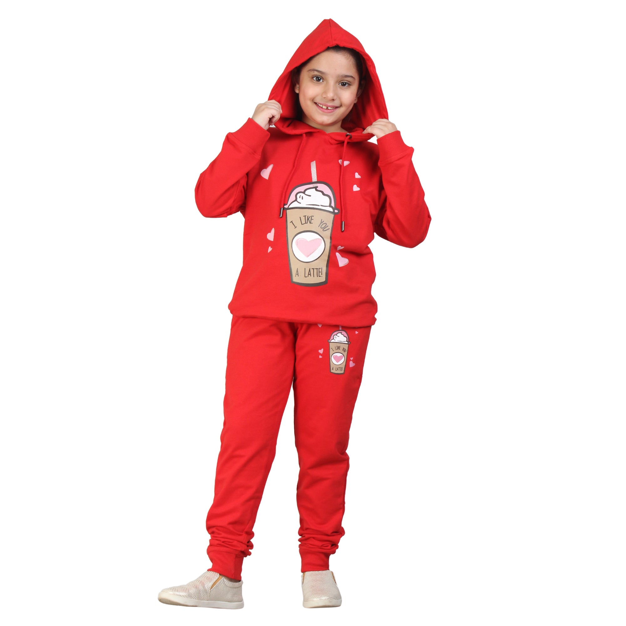 Kids' Tomato Red "I Like You a Latte" Hoodie Set - Adorable Matching Outfit