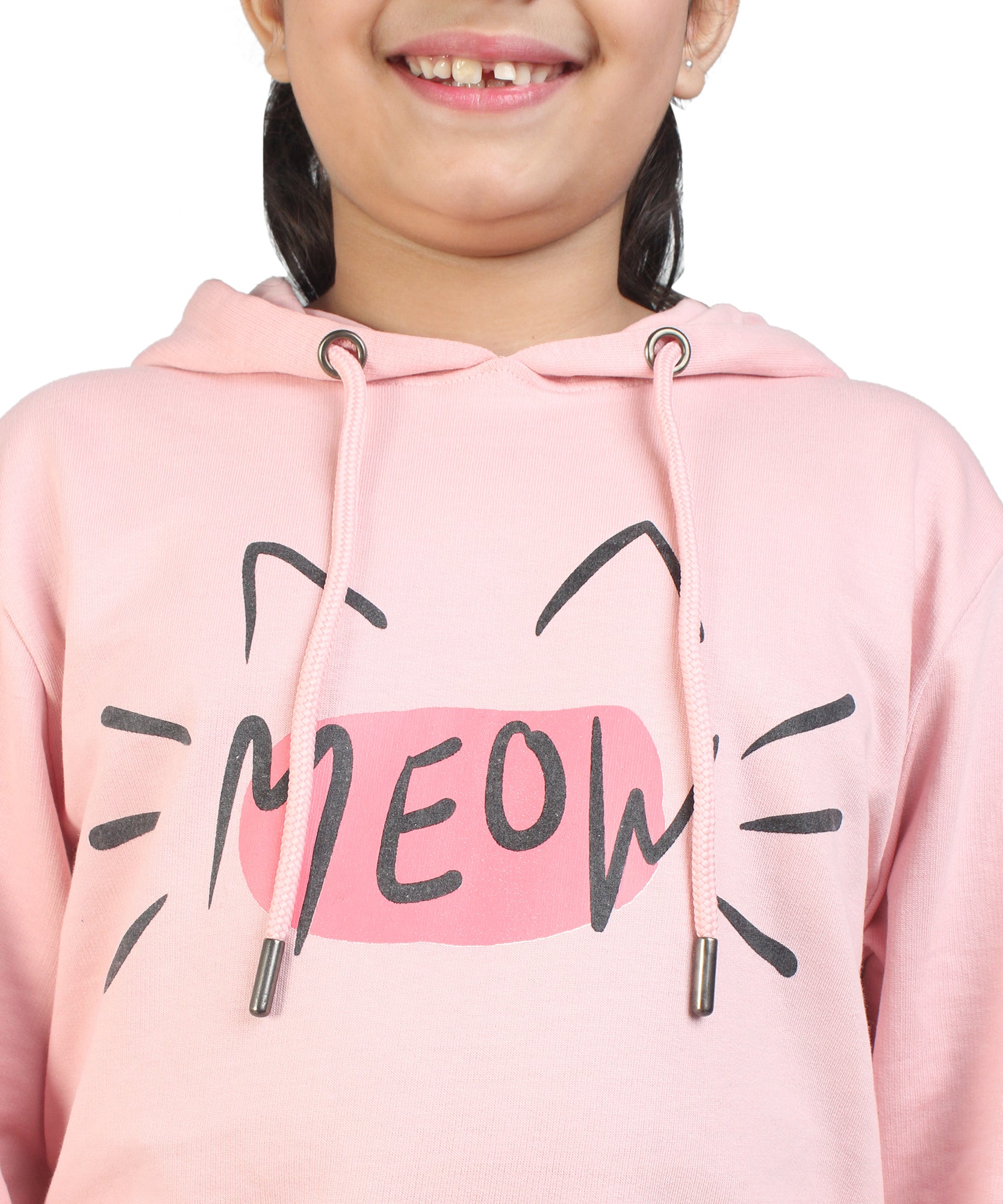 Kids' Pink "MEOW" Hoodie Set - Playful Cuteness in Style