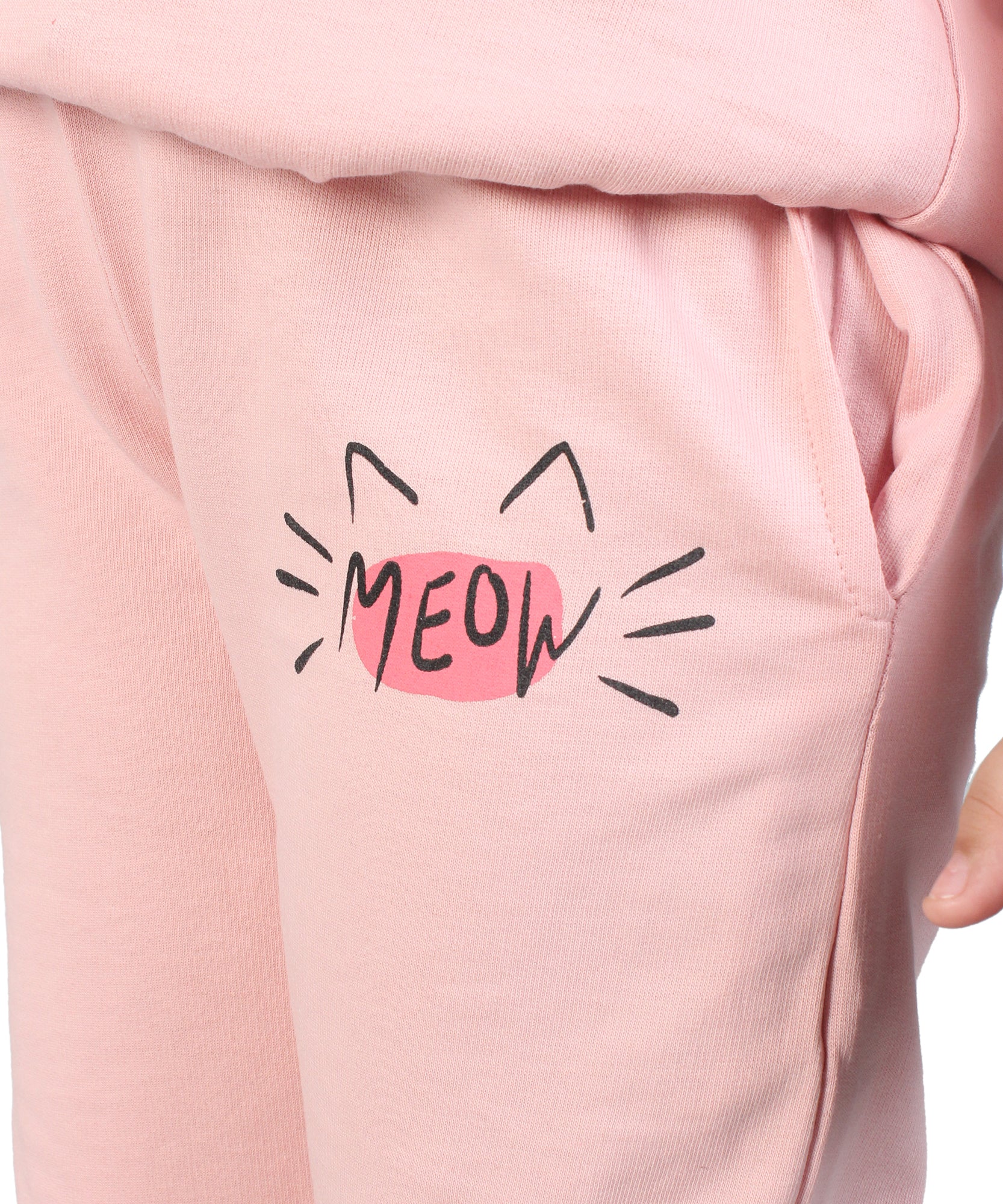 Kids' Pink "MEOW" Hoodie Set - Playful Cuteness in Style