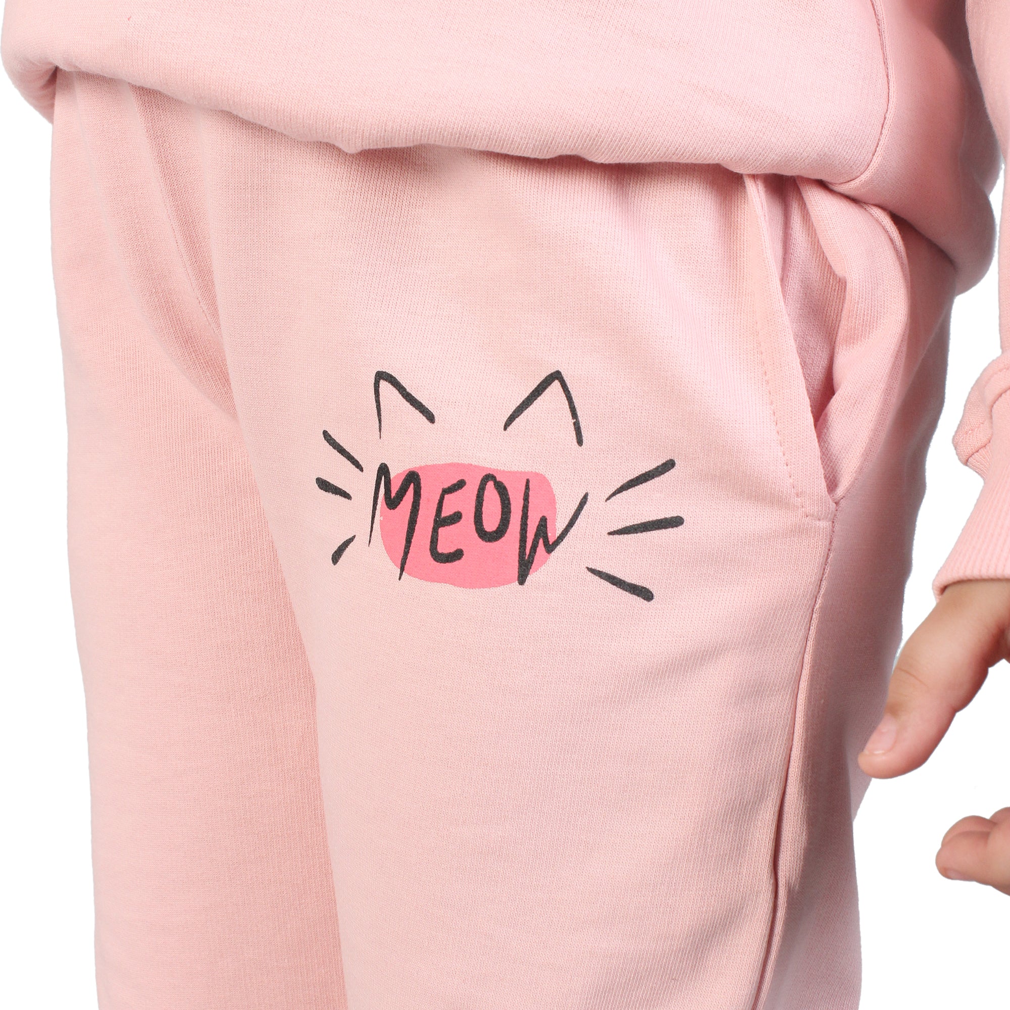Kids' Pink "MEOW" Hoodie Set - Playful Cuteness in Style