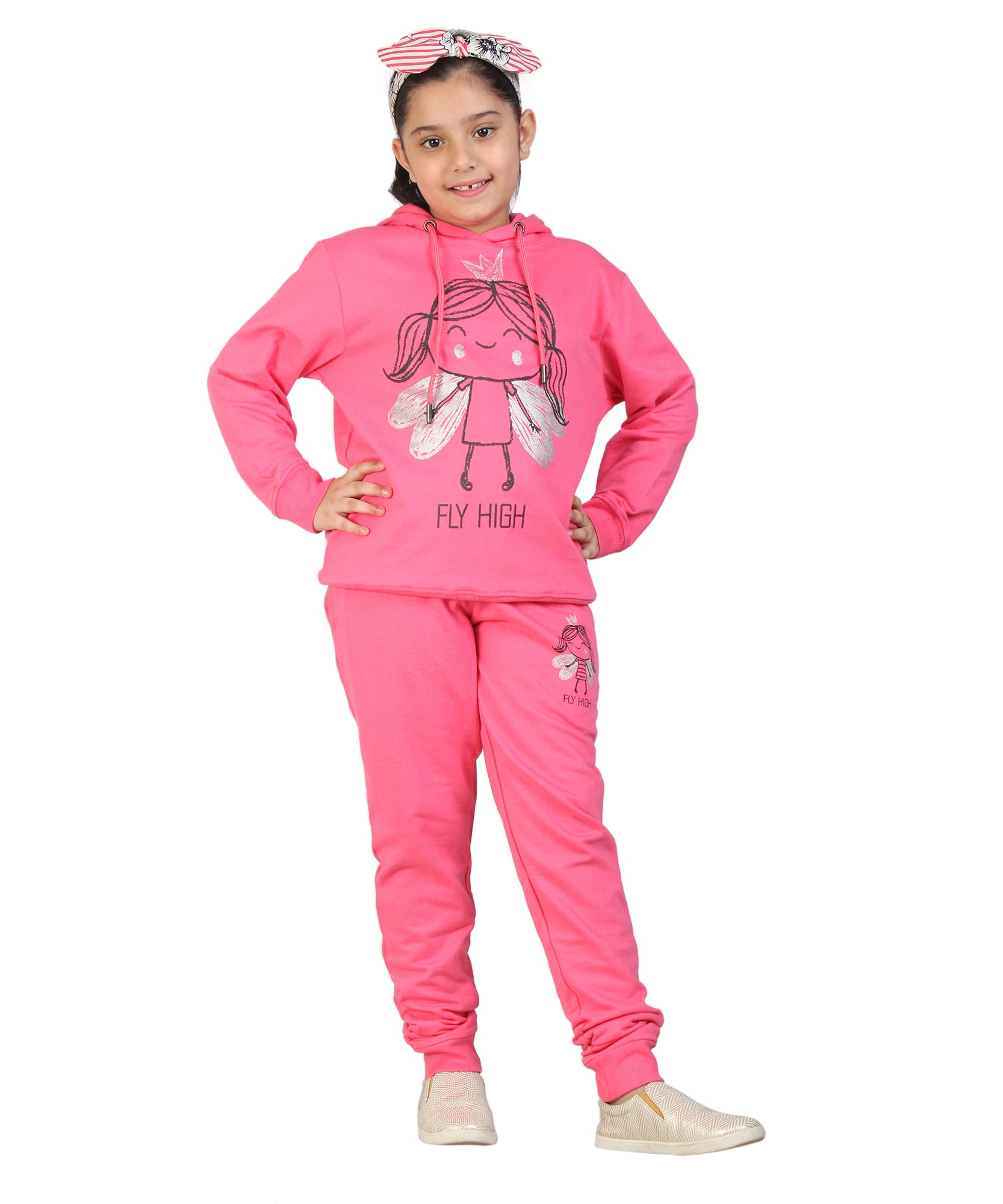 Kids' Hot Pink "Fly High" Hoodie Set - Empower Young Dreams in Style