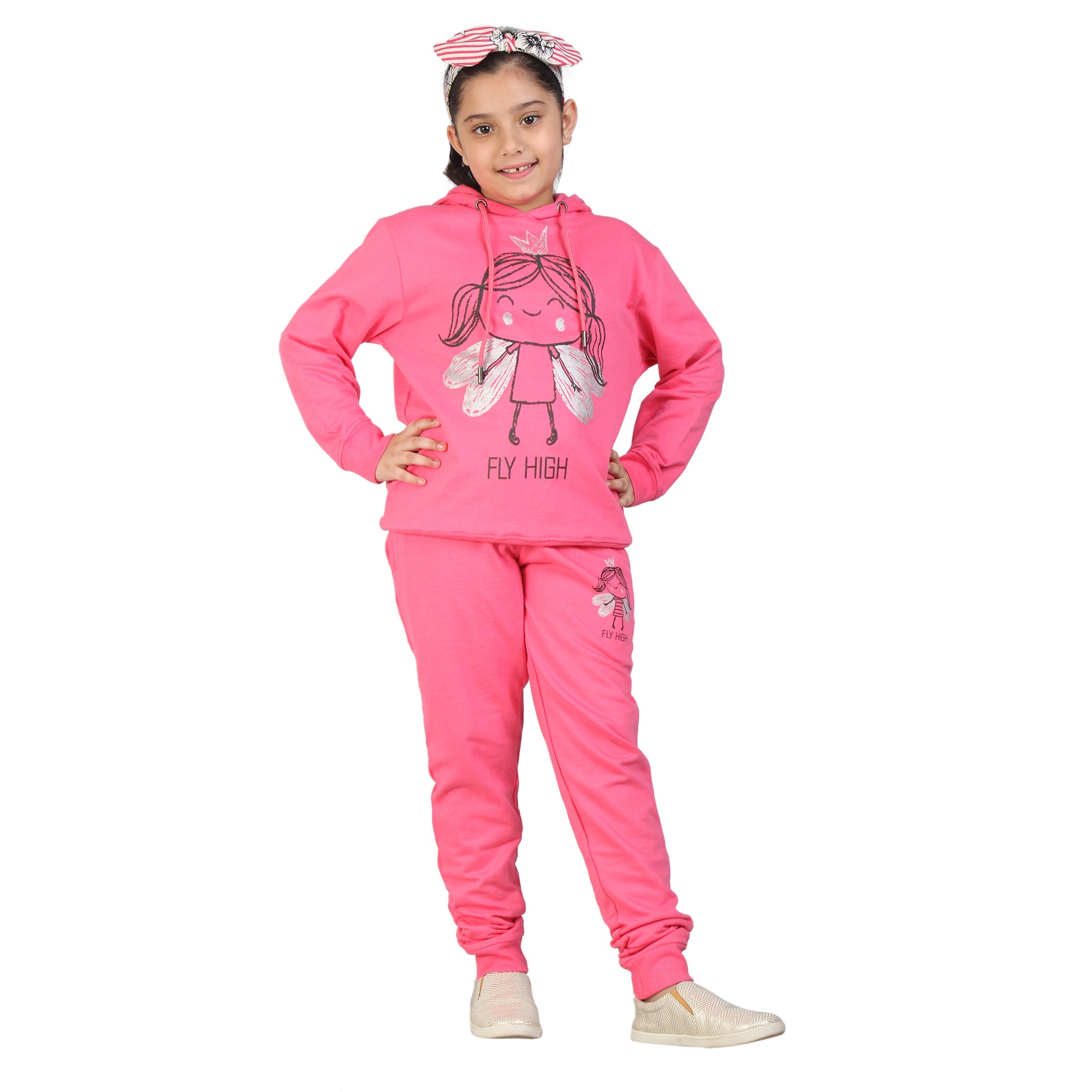 Kids' Hot Pink "Fly High" Hoodie Set - Empower Young Dreams in Style