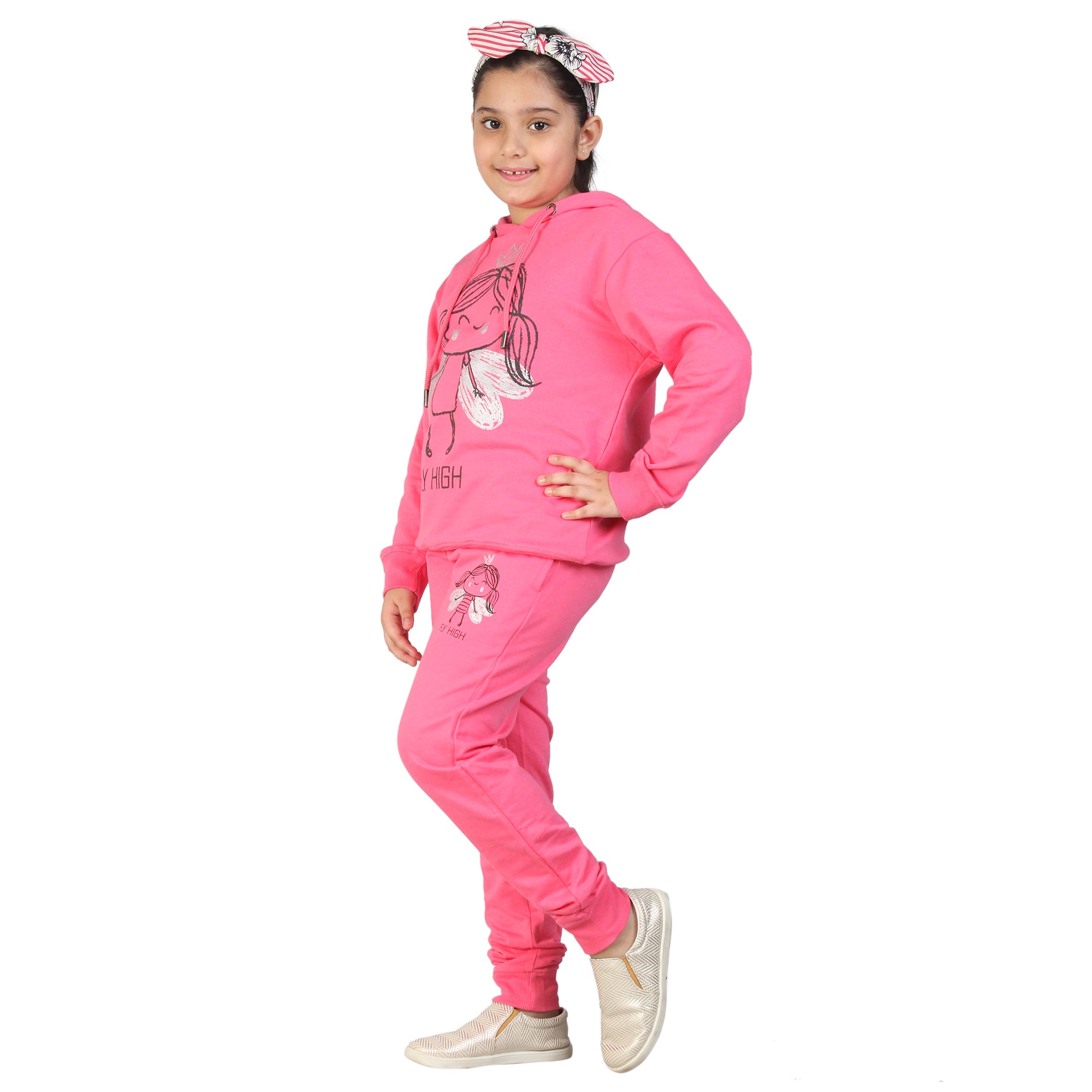 Kids' Hot Pink "Fly High" Hoodie Set - Empower Young Dreams in Style