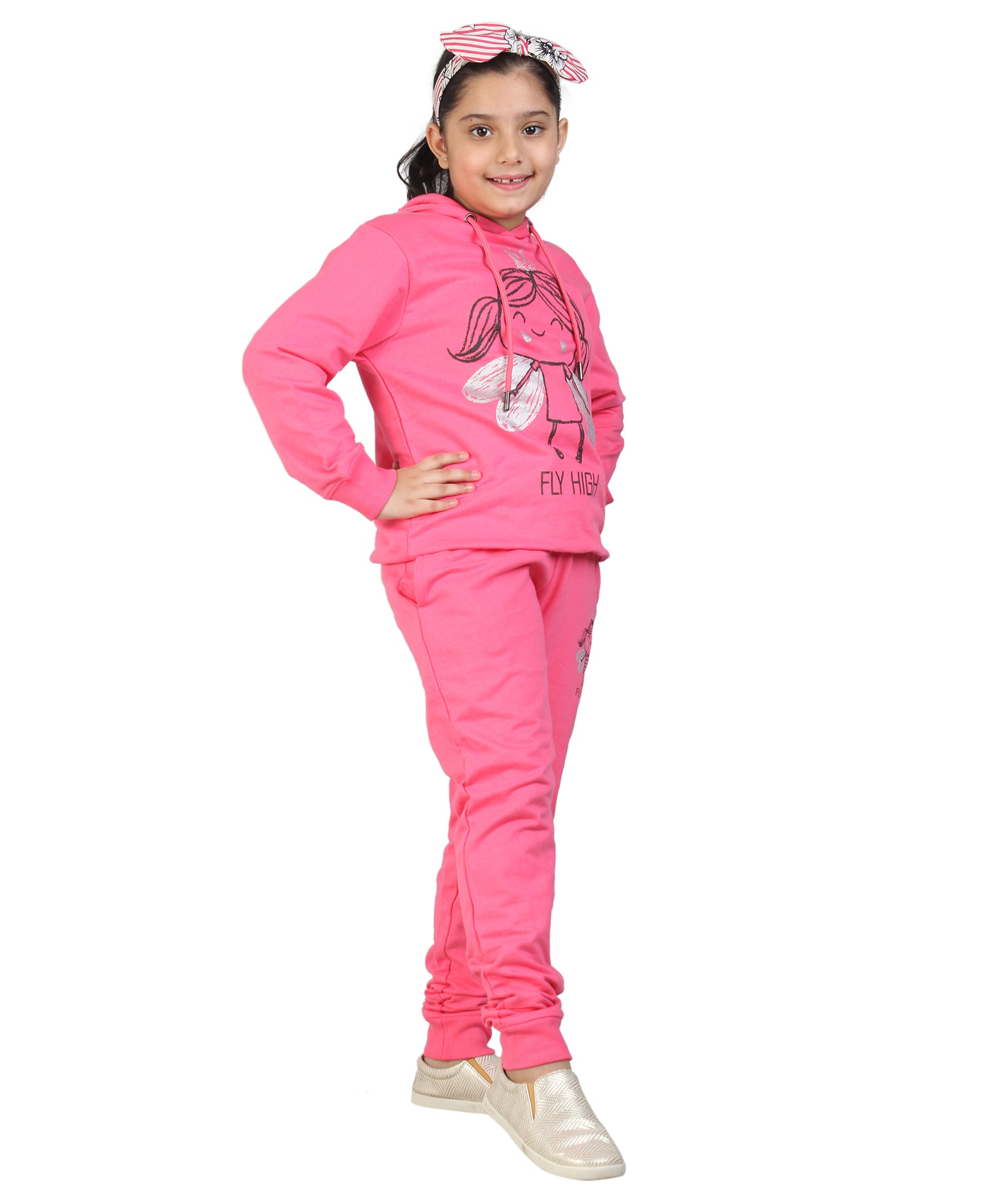 Kids' Hot Pink "Fly High" Hoodie Set - Empower Young Dreams in Style