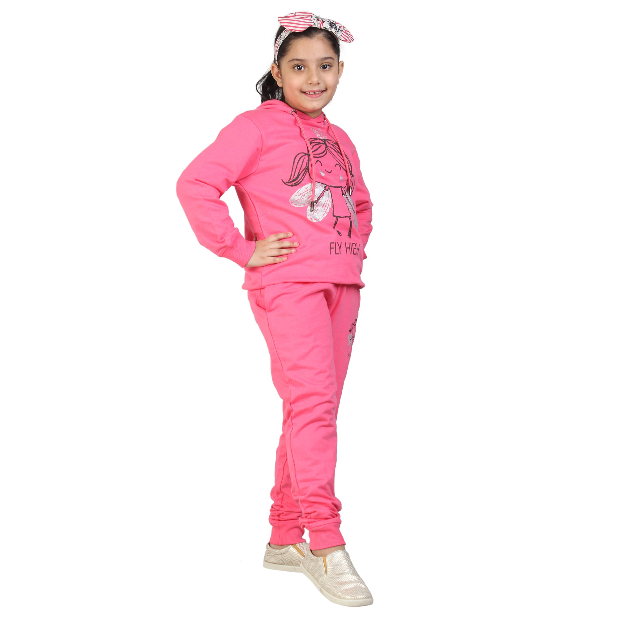 Kids' Hot Pink "Fly High" Hoodie Set - Empower Young Dreams in Style