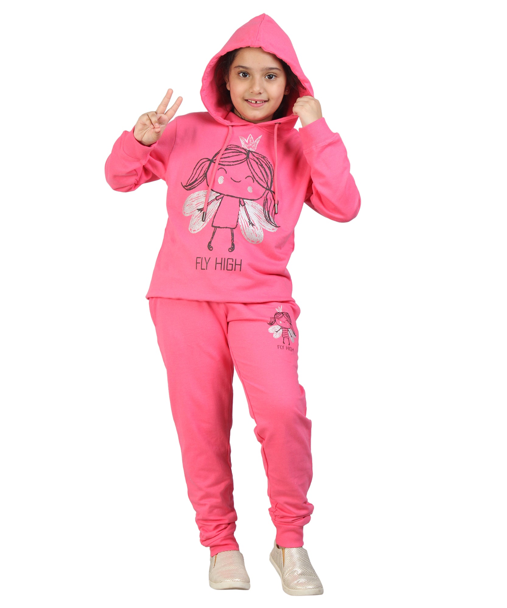 Kids' Hot Pink "Fly High" Hoodie Set - Empower Young Dreams in Style