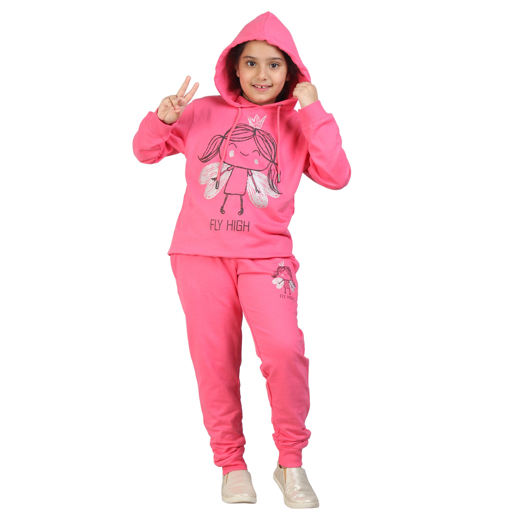 Kids' Hot Pink "Fly High" Hoodie Set - Empower Young Dreams in Style