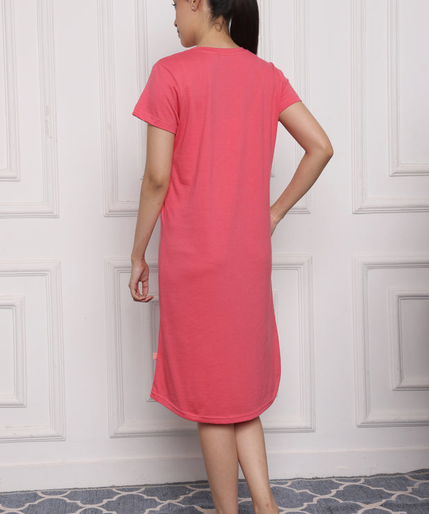 Womens Cotton Nightdress-Purrfect Dreams Pink Cat Print