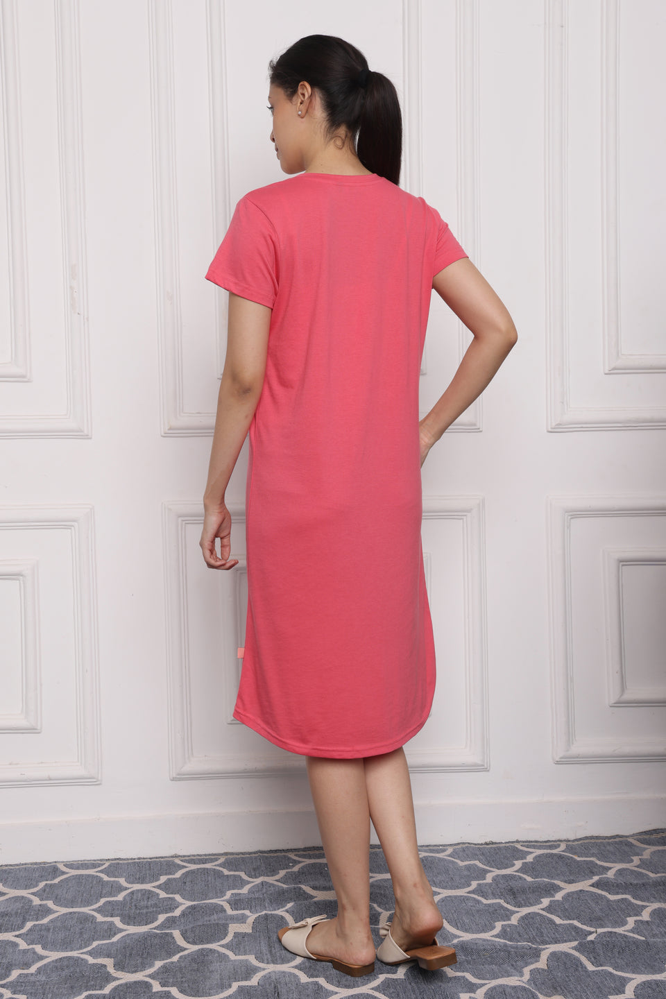 Womens Cotton Nightdress-Purrfect Dreams Pink Cat Print