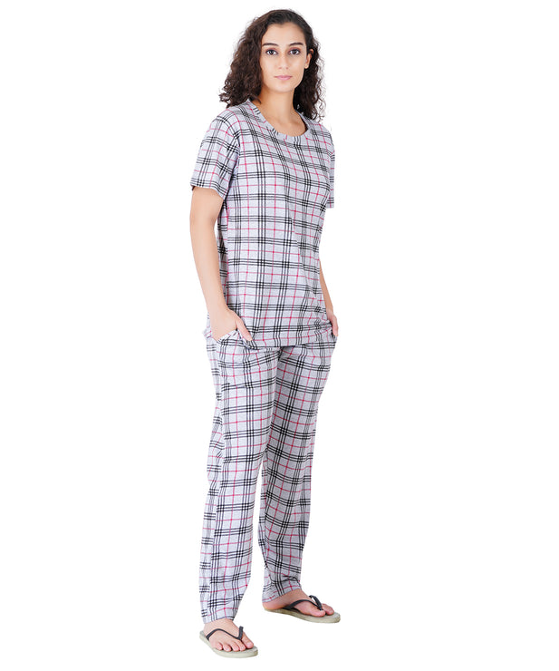 Label My Womens Grey Burberry Roud Neck PJ Set
