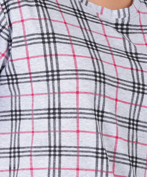 Label My Womens Grey Burberry Roud Neck PJ Set