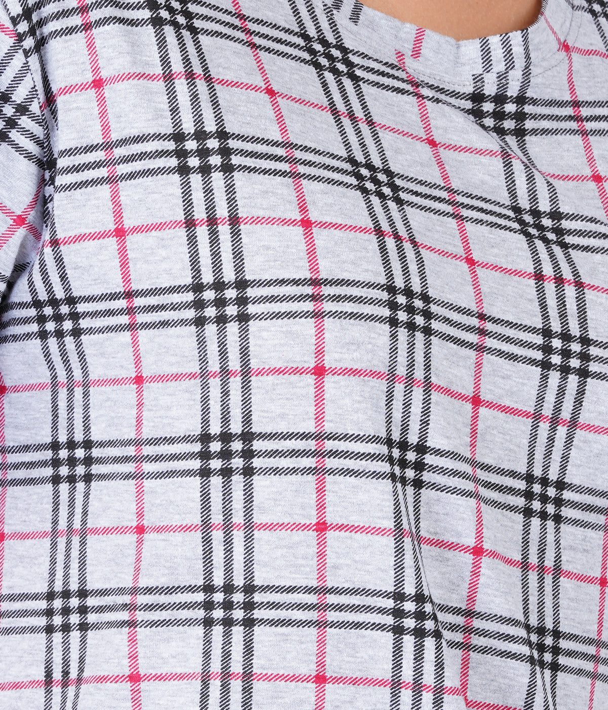 Label My Womens Grey Burberry Roud Neck PJ Set